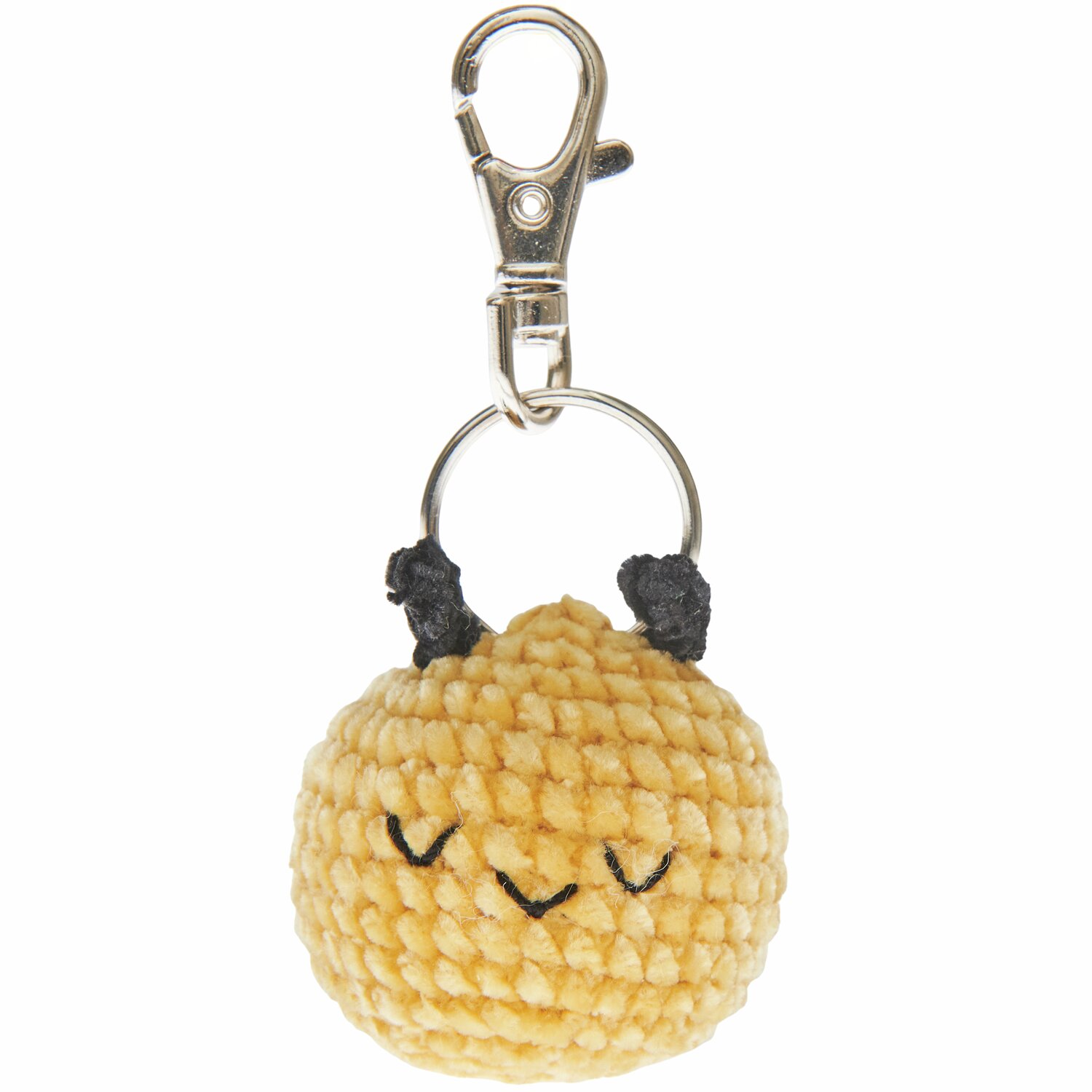 Ricorumi Häkelset Schlüsselanhänger Chingu Earth: Gelber, gehäkelter Anhänger mit niedlichem Gesicht und Metallclip. Ideal für Taschen oder Schlüssel.