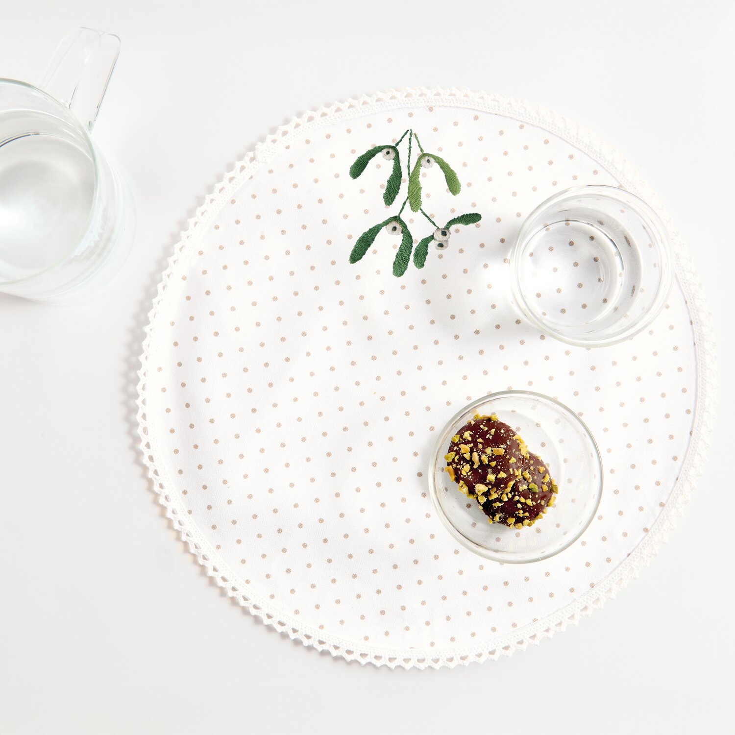  Platzsets mit Spitze weiß/graue Punkte rund 2 Stück Ø30cm von Rico Design
