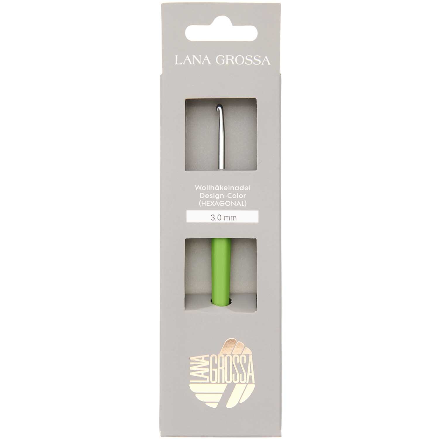Häkelnadel Soft-Griff mit ergonomischem Design, bunt, von Lana Grossa, in grauer Verpackung.