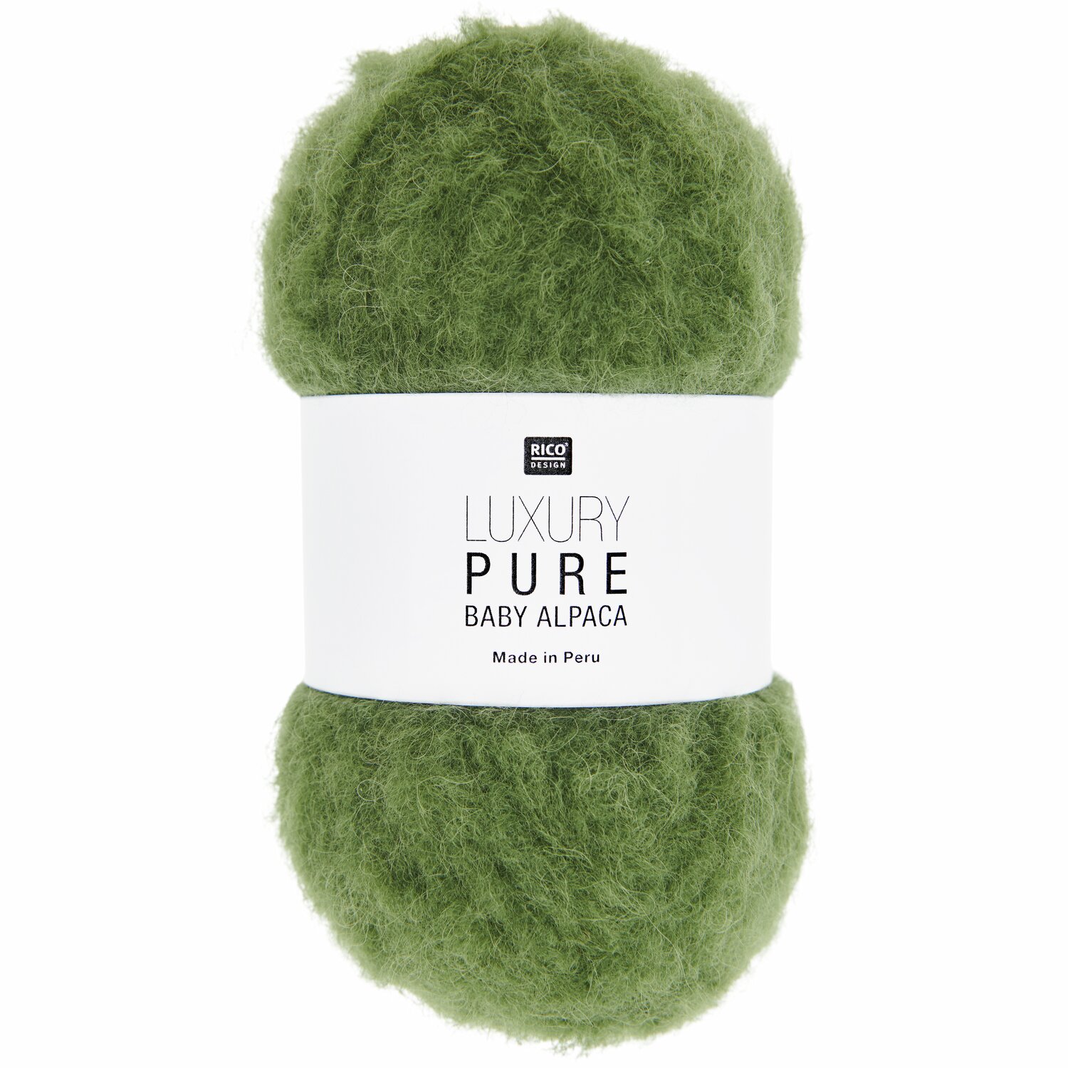 Luxury Pure Baby Alpaca Wolle in Oliv, 50g, 150m. Ideal für Stricksets von Rico Design.