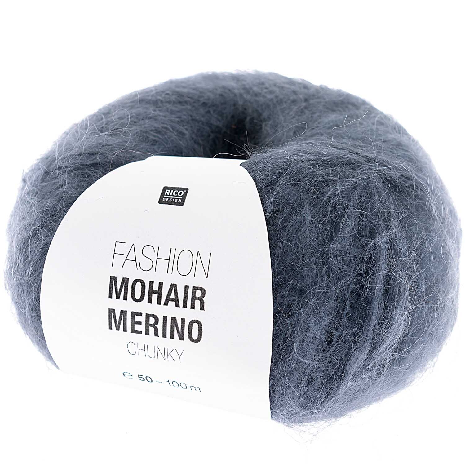 Fashion Mohair Merino Chunky: Weiches, blaues Garnknäuel von Rico Design, ideal für Strickprojekte.
