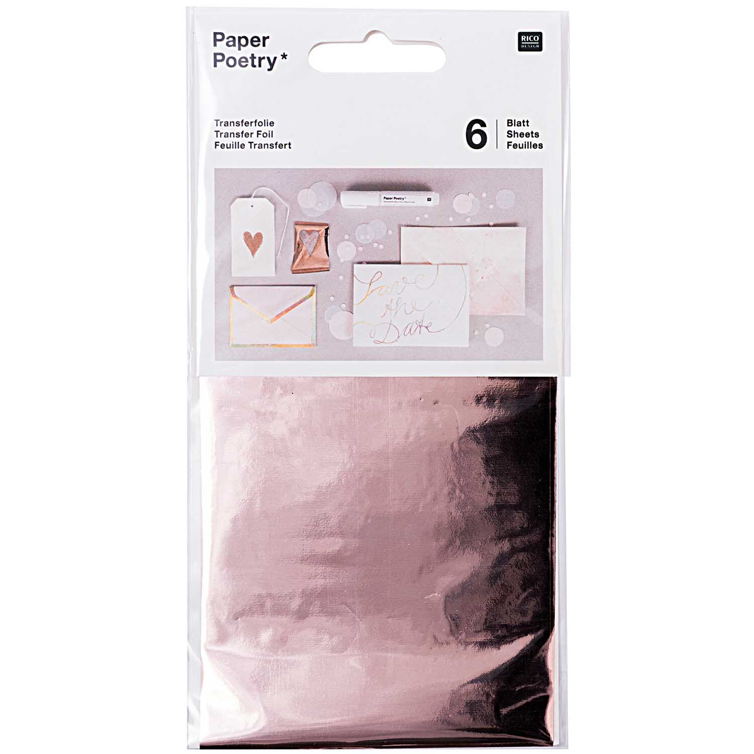 Rico Design Paper Poetry Transferfolie 9x15cm 6 Blatt Roségold