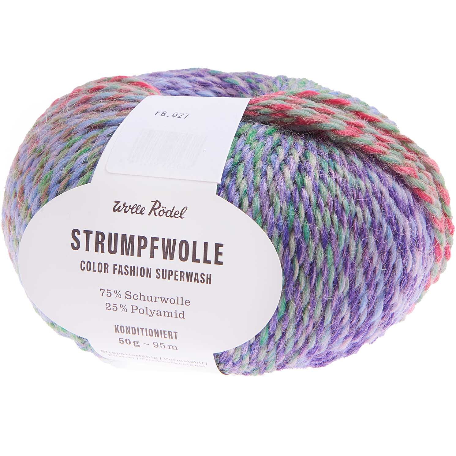 Strumpfwolle Color Fashion, bunte Wolle von Wolle Rödel, ideal für Socken, 75% Schurwolle, 25% Polyamid, 50g 95m.