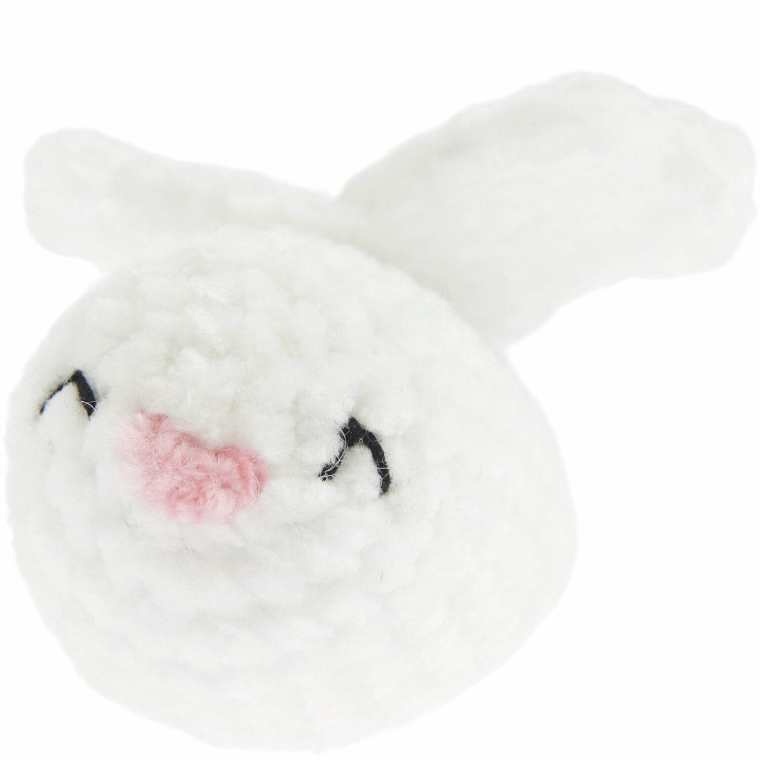 Ricorumi Häkelset Schlüsselanhänger Chingu Earth: Weißer, gehäkelter Hase mit rosa Nase und schwarzen Augen von Rico Design.