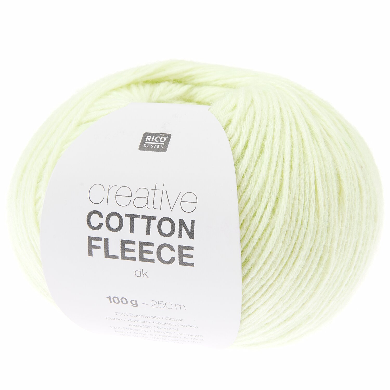 Creative Cotton Fleece dk: Weiches, hellgelbes Garn von Rico Design, 100g, 250m, ideal für Strickprojekte.