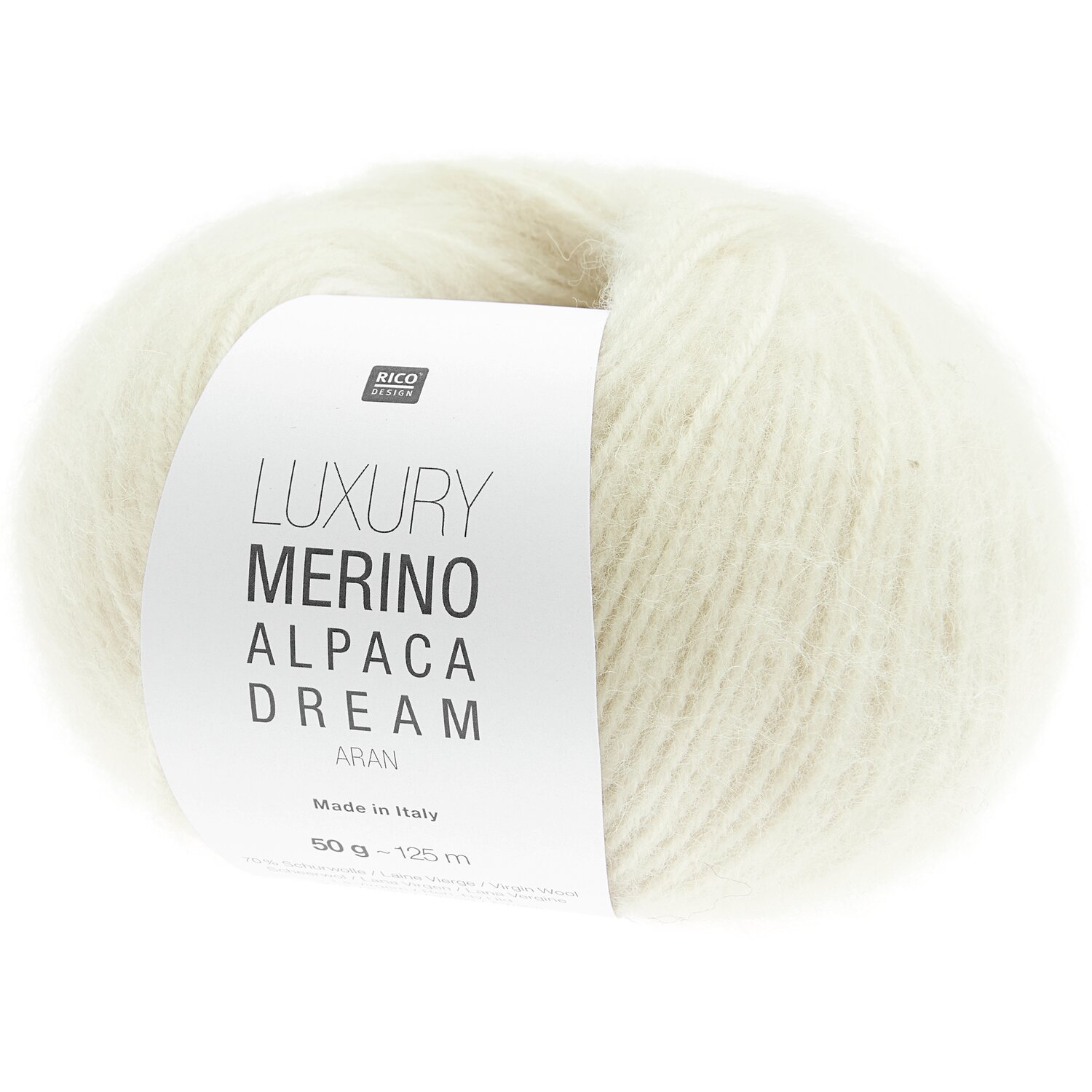 Luxury Merino Alpaca Dream Aran Wolle in Cremeweiß, ideal für hochwertige Strickprojekte.