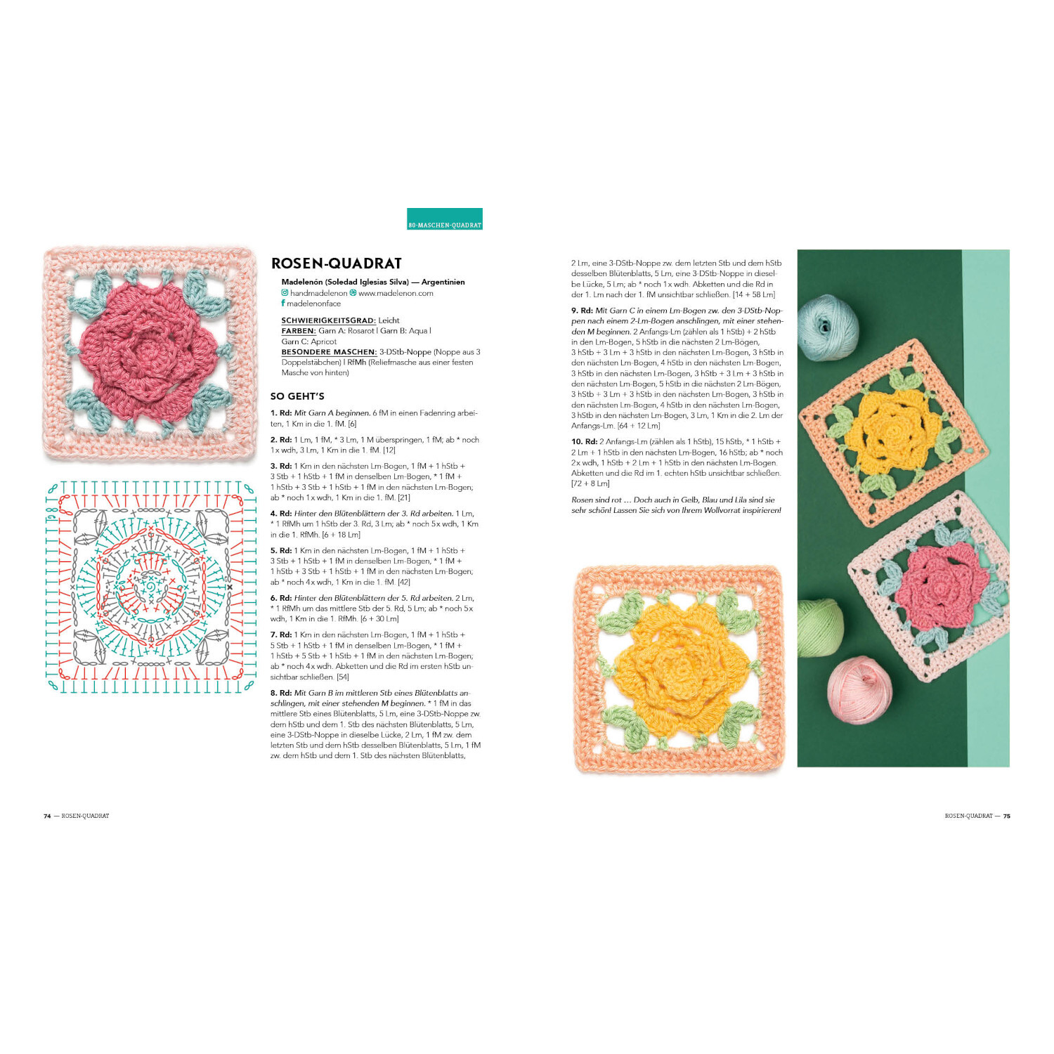 Musterbibel Granny Squares von Edition Michael Fischer Musterbibel Granny Squares: Zwei Seiten mit bunten Häkelmustern und Anleitungen von EMF.