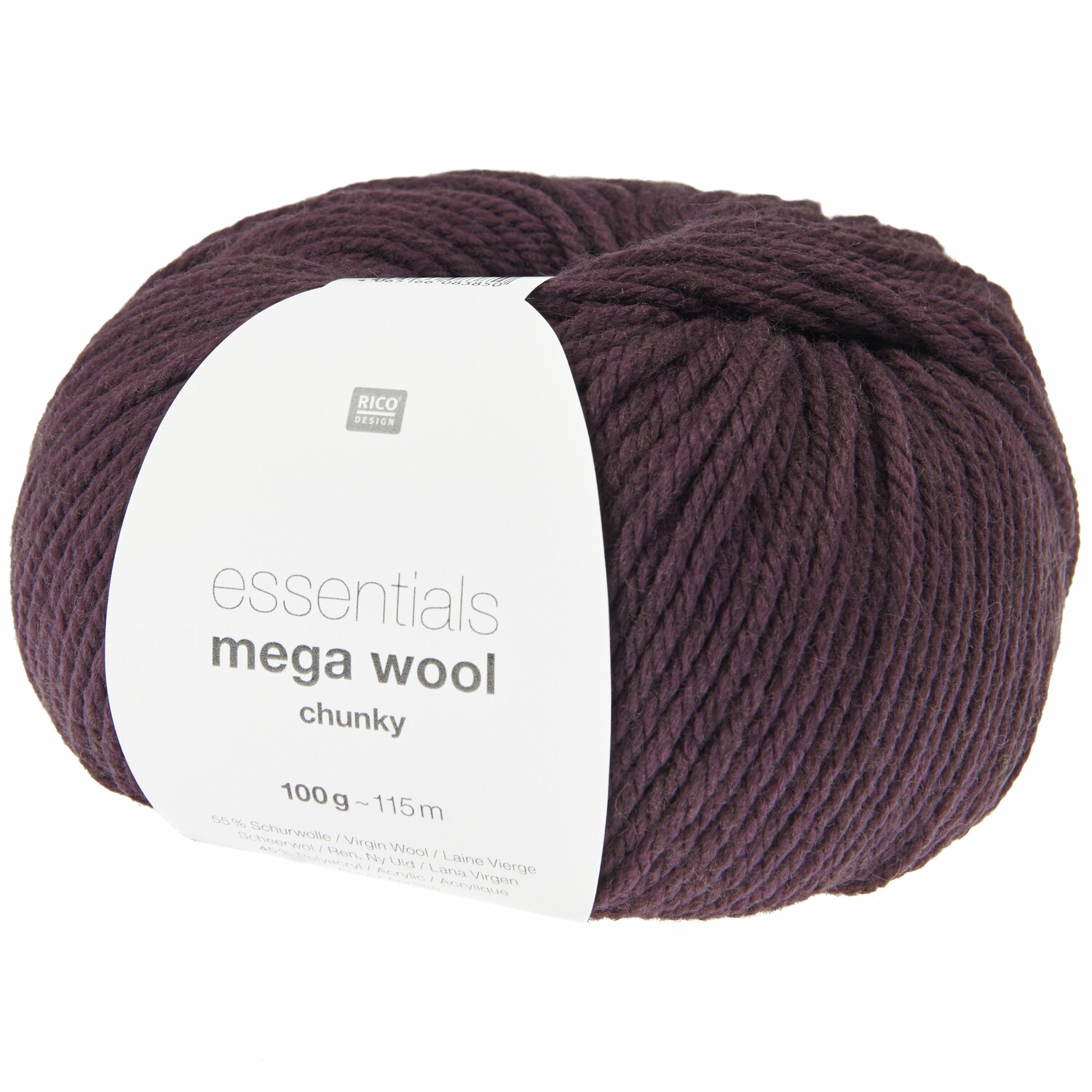 Essentials Mega Wool chunky, pflaumenfarbene Wolle von Rico Design, 100g Knäuel, 115m. Ideal für Häkelset Tasche Modell 22 aus MBM No. 21.