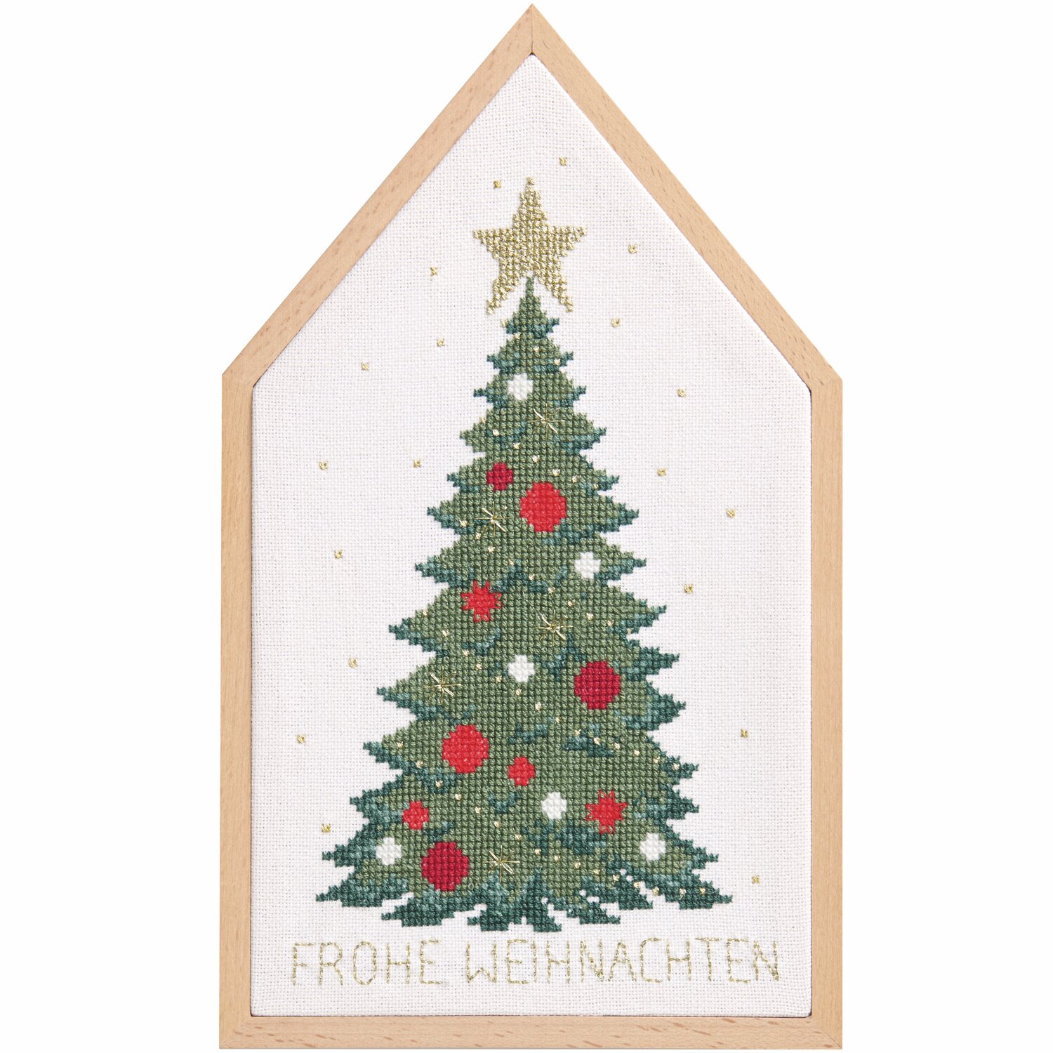 Stickpackung Weihnachtsbaum Stickpackung Weihnachtsbaum von Rico Design zeigt einen festlichen Baum mit roten Kugeln und einem goldenen Stern, 16x27cm.
