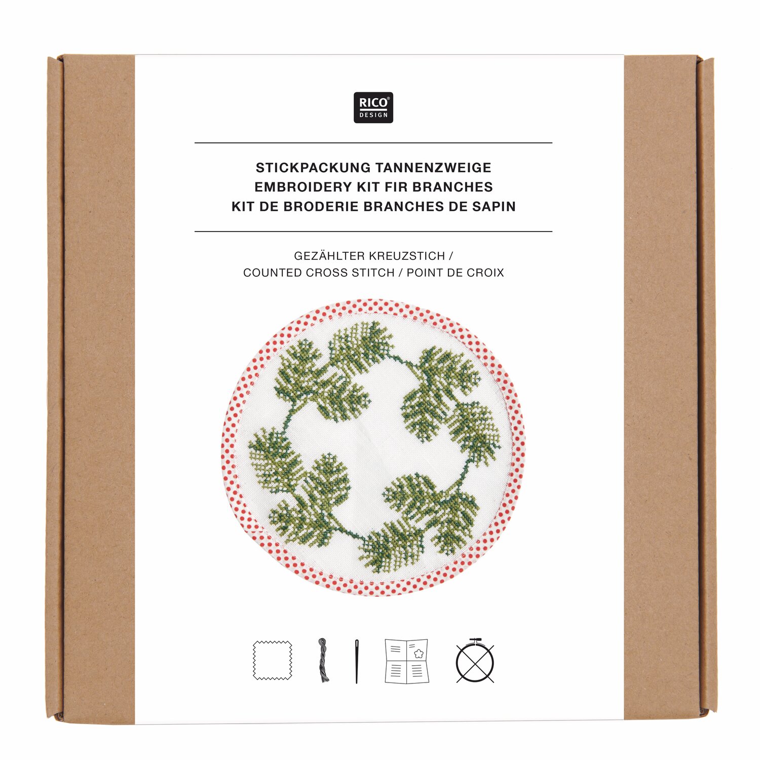 Stickpackung Untersetzer rund Tannenzweige Ø20cm von Rico Design