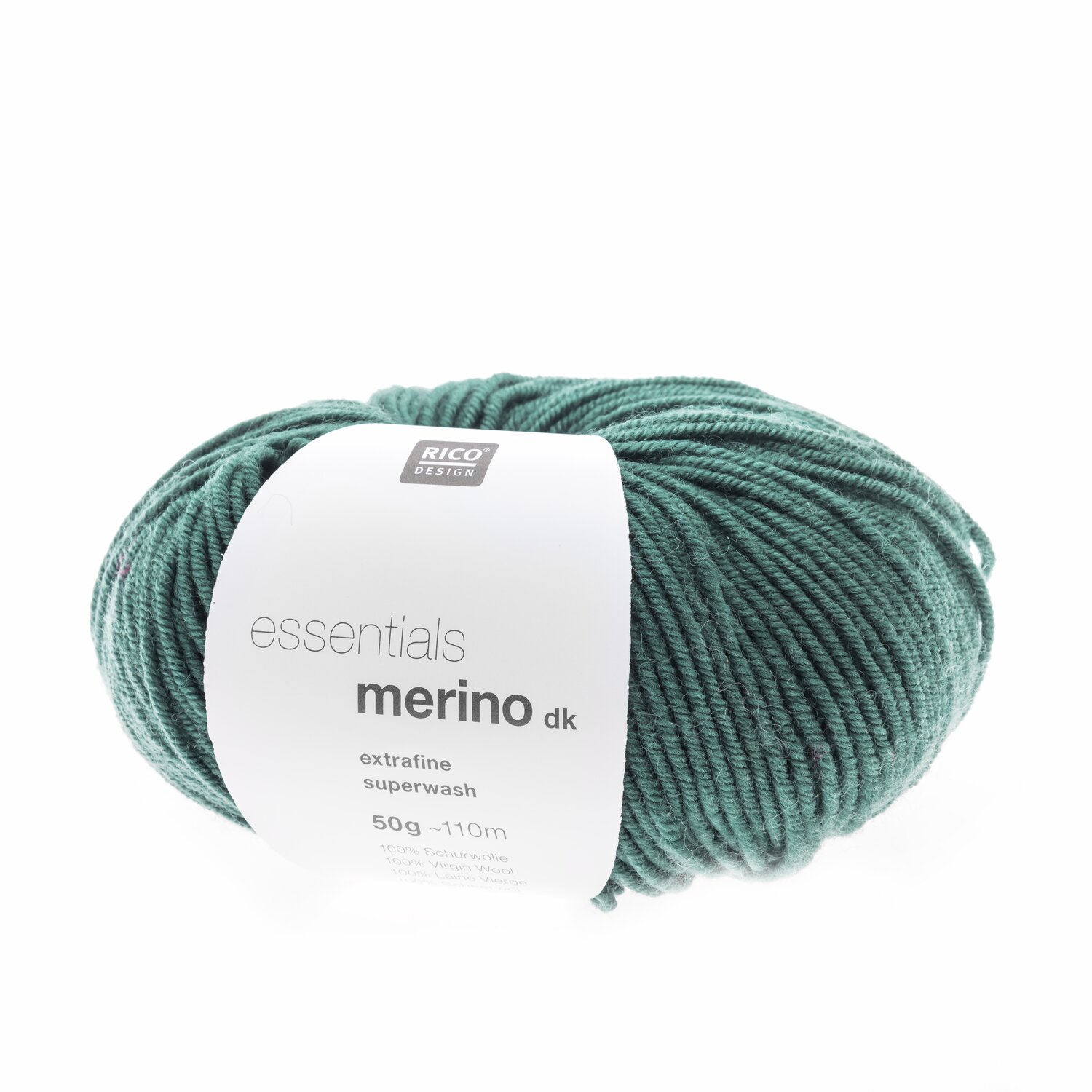 Essentials Merino dk, extrafeine Wolle in Blau-Grün von Rico Design, 50g Knäuel mit 110m Länge.