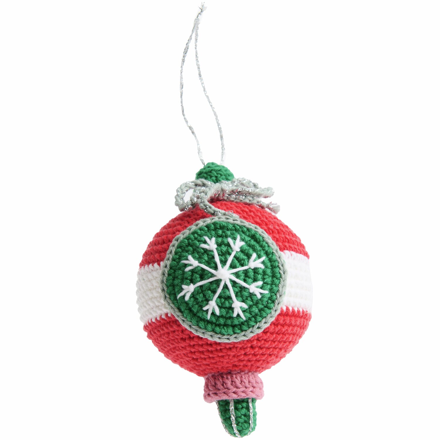 Ricorumi Häkelset Christbaumkugeln Silber 2 Stück von Rico Design Ricorumi Häkelset Christbaumkugeln Silber: Handgehäkelte Kugel in Rot und Grün mit Schneeflockenmuster, ideal für festliche Dekorationen.