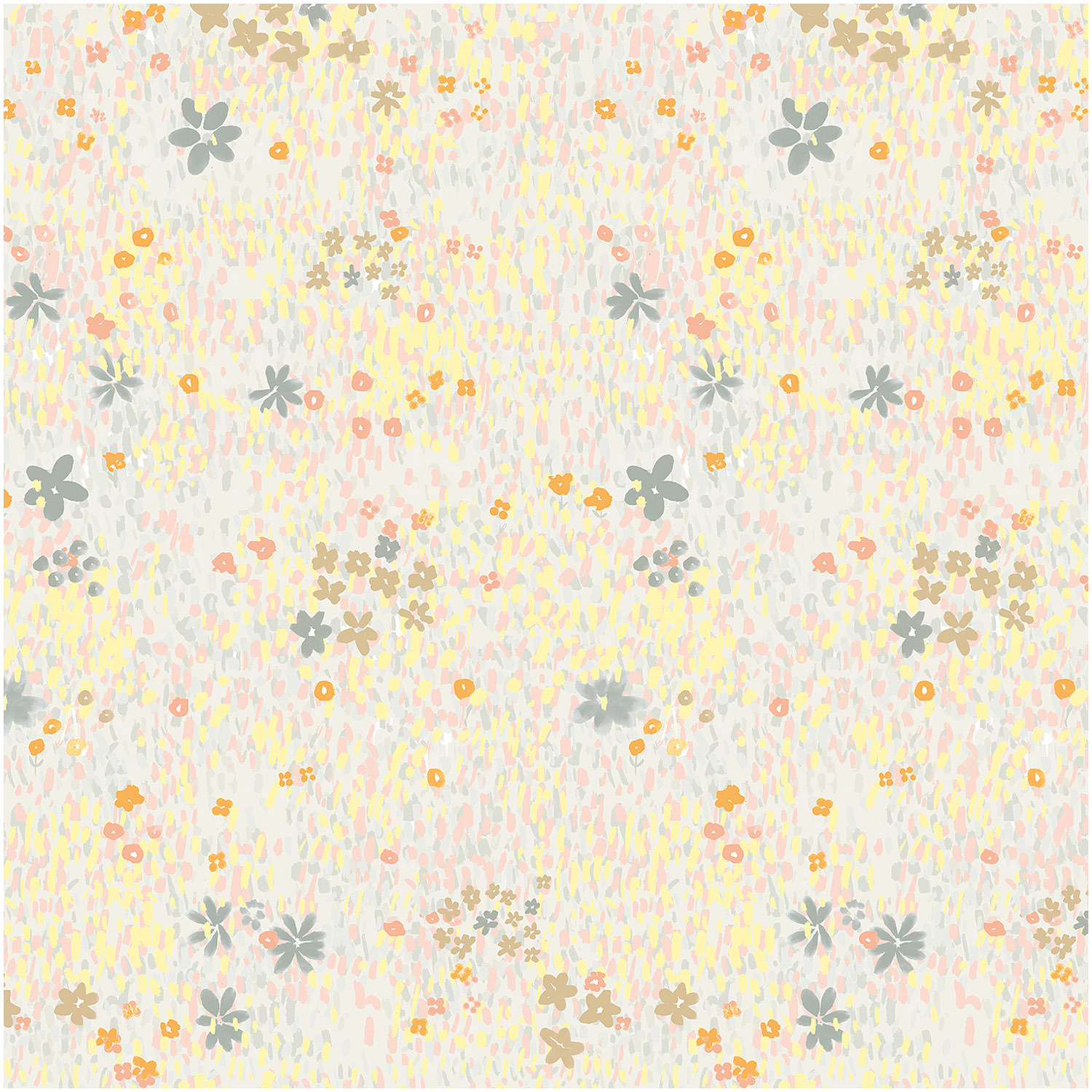 Musselin-Druckstoff Crafted Nature zeigt eine Blumenwiese in Grau-Metallic von Rico Design.