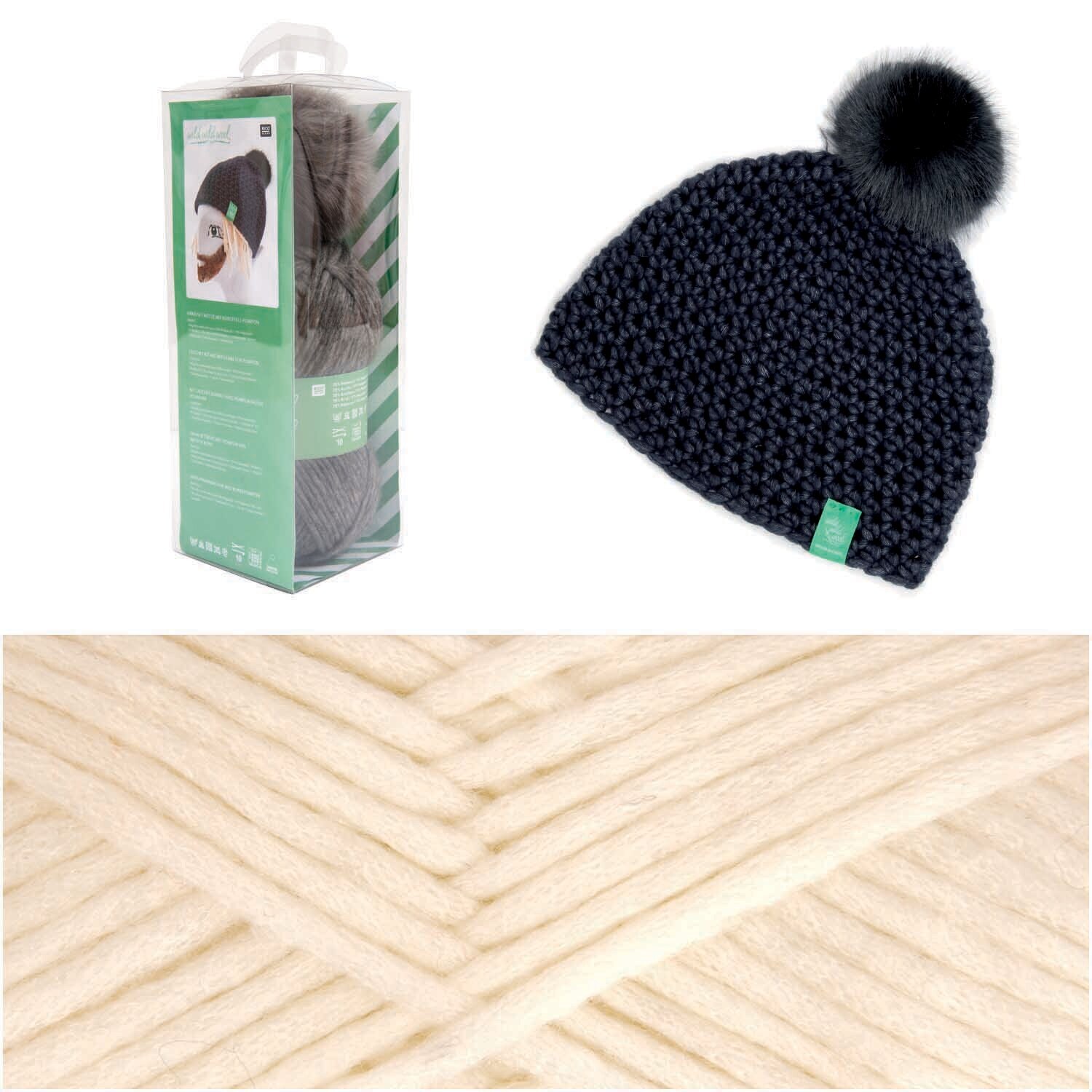 Häkelset Mütze Wild Wild Wool mit Bommel Häkelset Mütze Wild Wild Wool mit Bommel