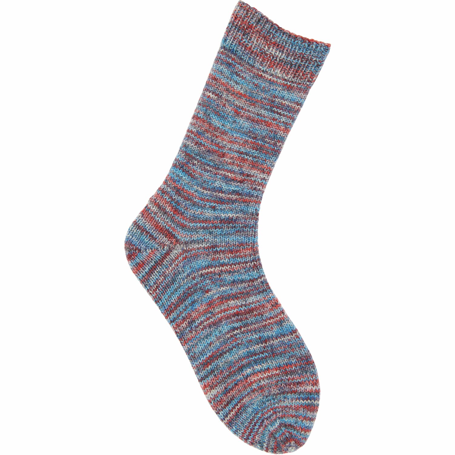 Socks Merino Multicolor 4-fädig, gestrickt aus bunter Wolle, zeigt ein lebendiges Muster. Perfekt für kühle Tage.