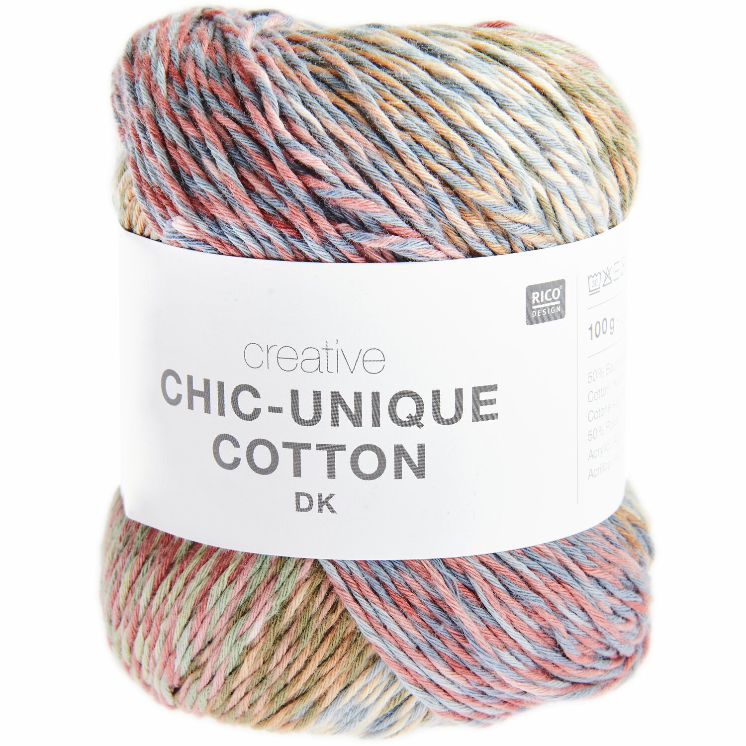Creative Chic-Unique Cotton dk, bunte Wolle von Rico Design, 100g, 240m, ideal für Strickprojekte.