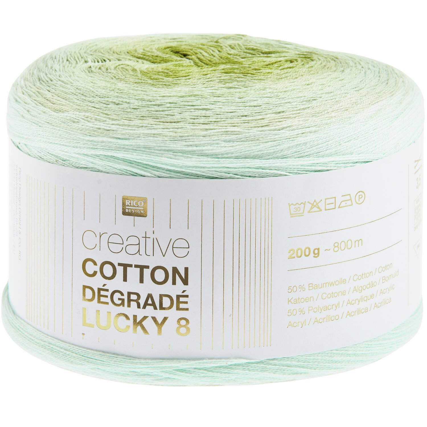 Creative Cotton Dégradé Lucky 8, pastellgrün, 200g, 800m. Hochwertiges Garn von Rico Design für kreative Strick- und Häkelprojekte.