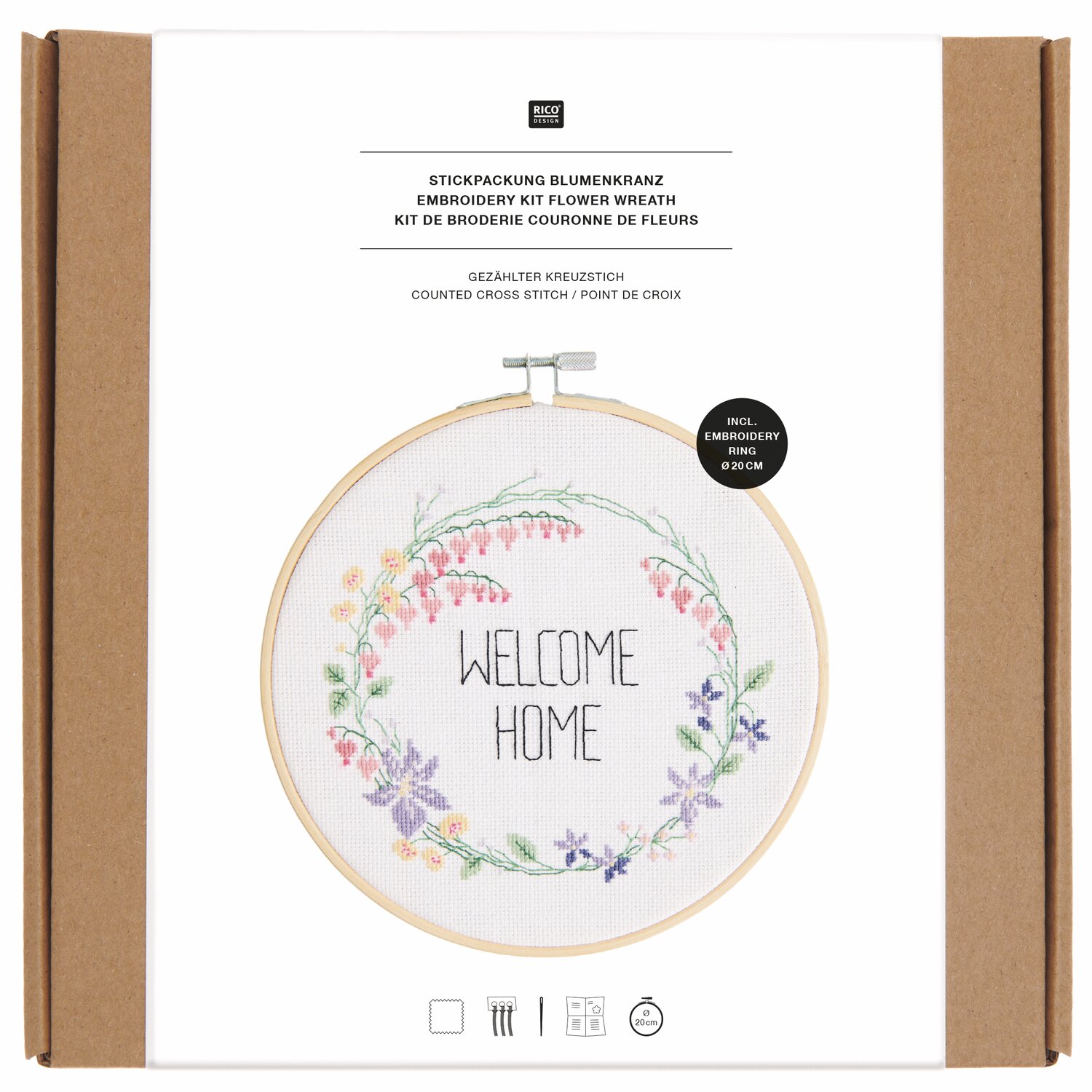 Stickpackung Gezählter Kreuzstich Blumenkranz Ø20cm von Rico Design