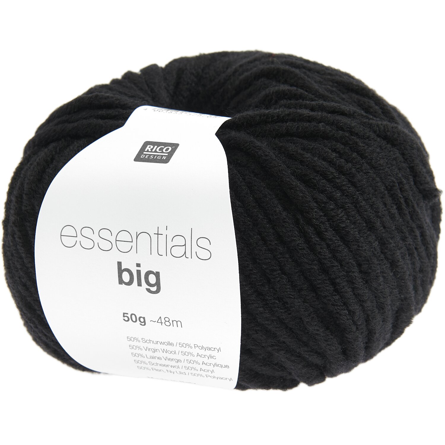 Essentials Big: Schwarzes Garn von Rico Design, 50g, 48m, ideal für Strickprojekte.
