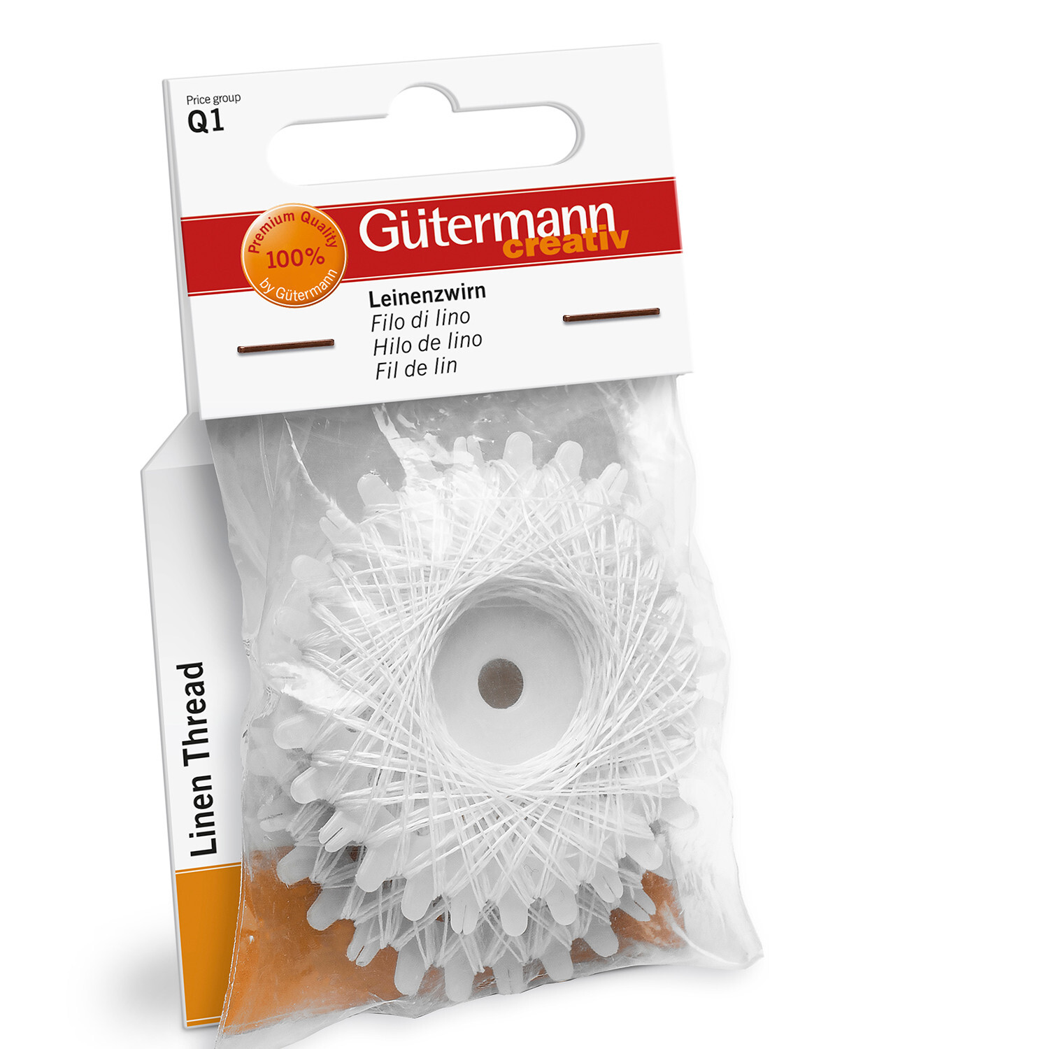 Sternchenzwirn weiß 2x20m, Gütermann Leinenzwirn in transparenter Verpackung, ideal zum Nähen.