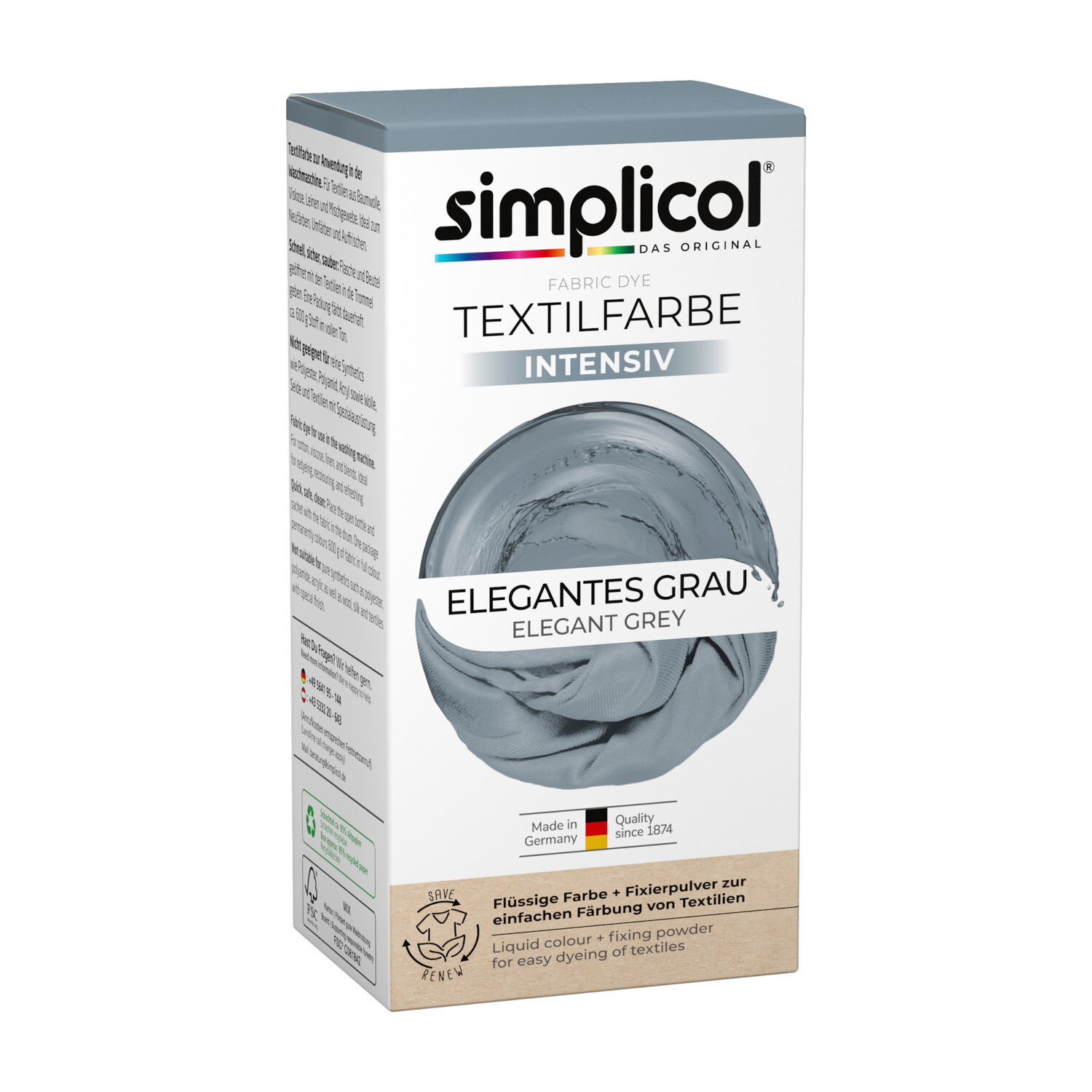 Textilfarbe intensiv 150ml von simplicol in elegantem Grau, ideal für einfache Textilfärbung.