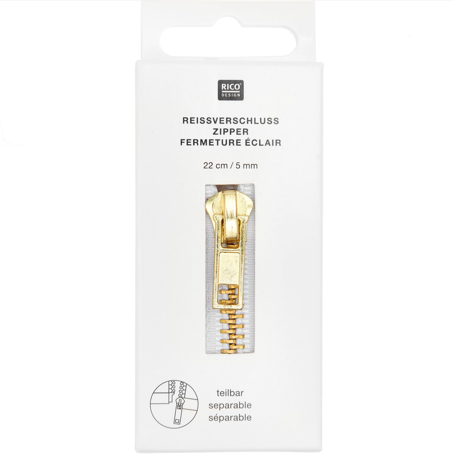 Metall Reißverschluss 5mm Gold/Offwhite von Rico Design