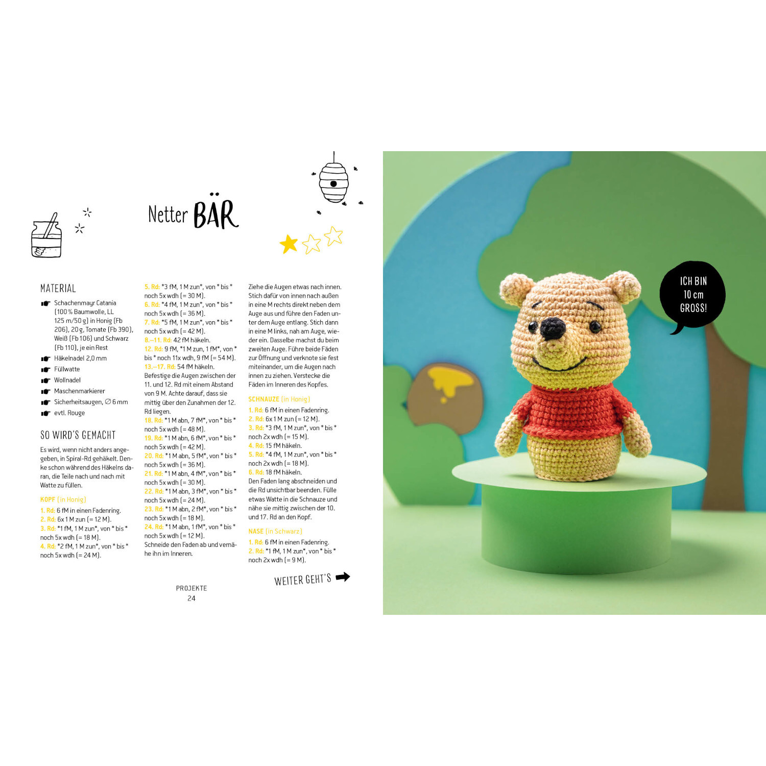 Helden der Kindheit - Die Minis: Häkelanleitung für einen niedlichen Bären in Rot und Gelb.