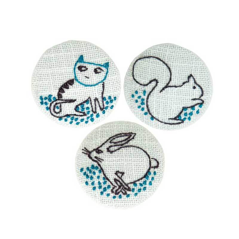 Stickpackung Knöpfe Katze-Eichhörnchen-Hase 4cm