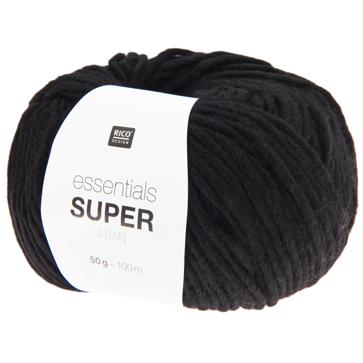 Essentials Super aran: Weiches, schwarzes Garn von Rico Design, ideal für Strickprojekte, 50g Knäuel mit 100m Länge.