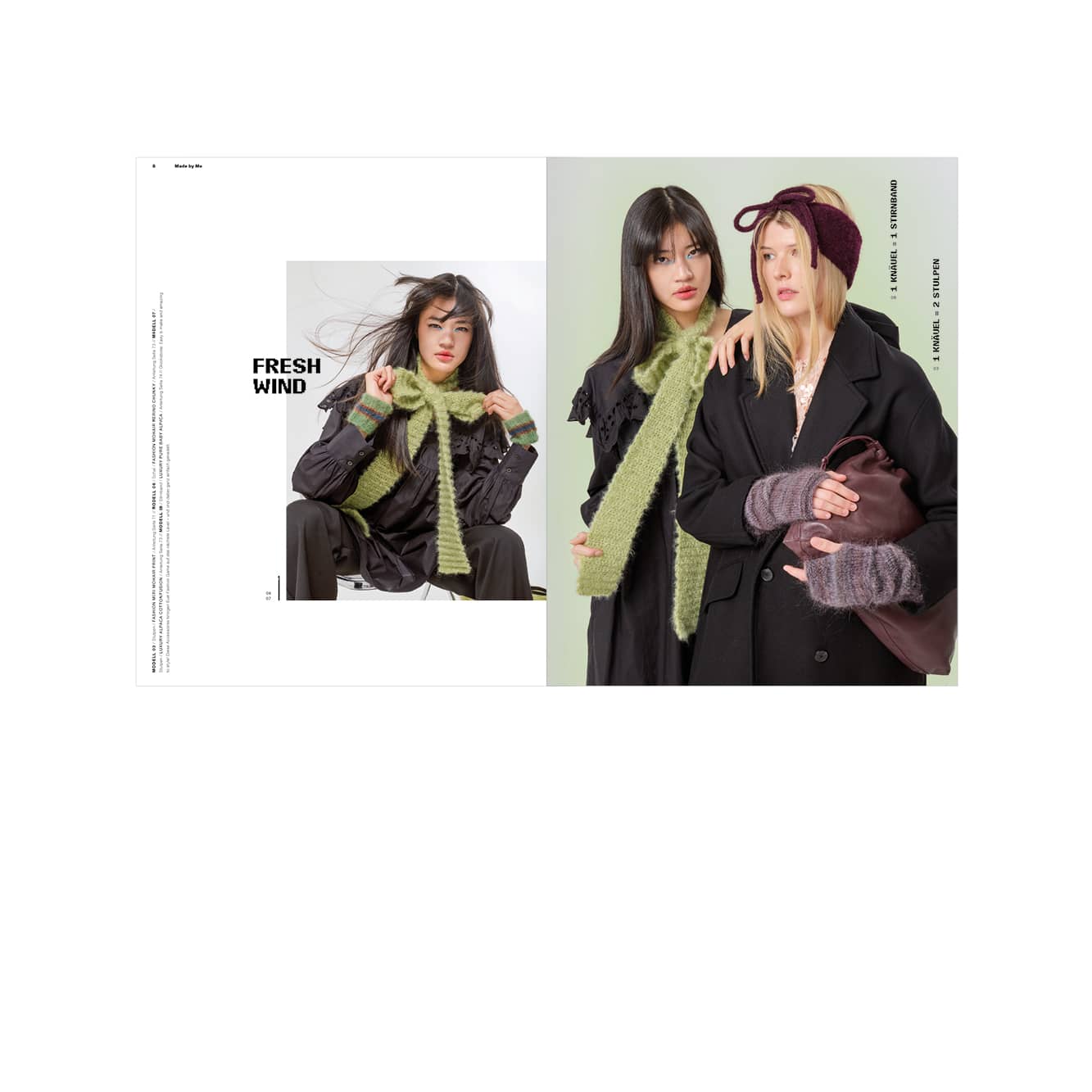 Aufgeschlagene Doppelseite aus dem Handstrick Magazin Made by Me No. 21