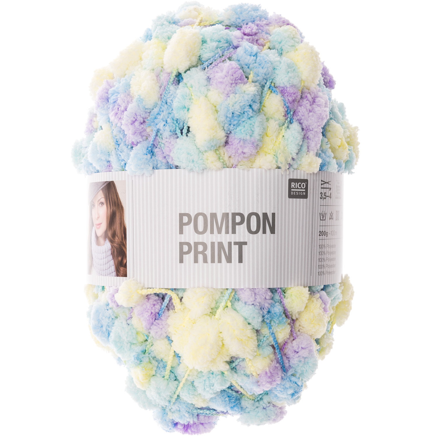 Creative Pompon Print 200g Farbe Blau Bunt von Rico Design Creative Pompon Print: Flauschiges Garn in Blau Bunt von Rico Design, ideal für kreative Strickprojekte.