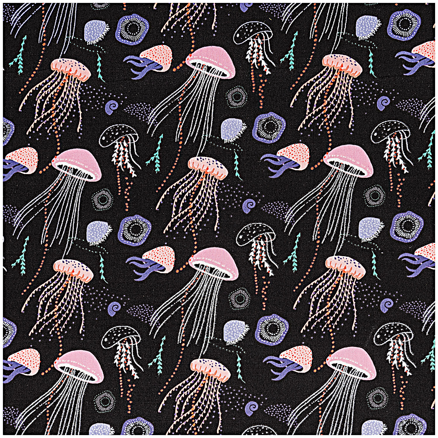 Druckstoff Mermaid Quallen schwarz-neon Hot Foil 140cm