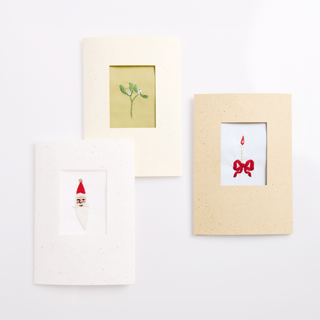 3 Weihnachtskarten mit Stickmotiven