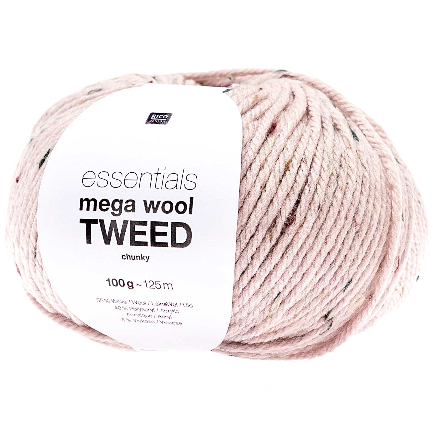 Essentials Mega Wool Tweed chunky in Puder von Rico Design, 100g Knäuel, ideal für Strickprojekte.