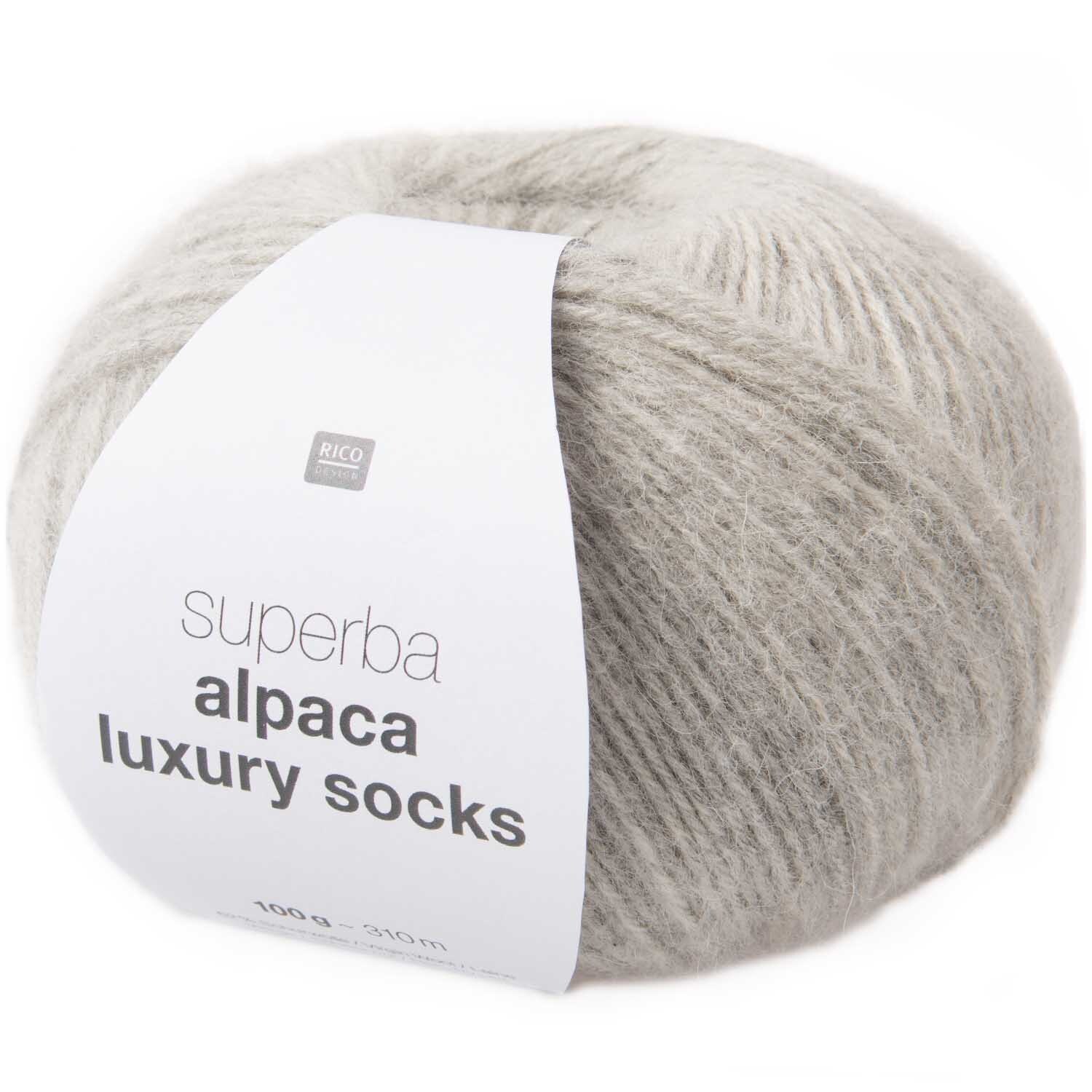 Superba Alpaca Luxury Socks: Weiches Garnknäuel in Silbergrau von Rico Design, ideal für luxuriöse Strickprojekte.