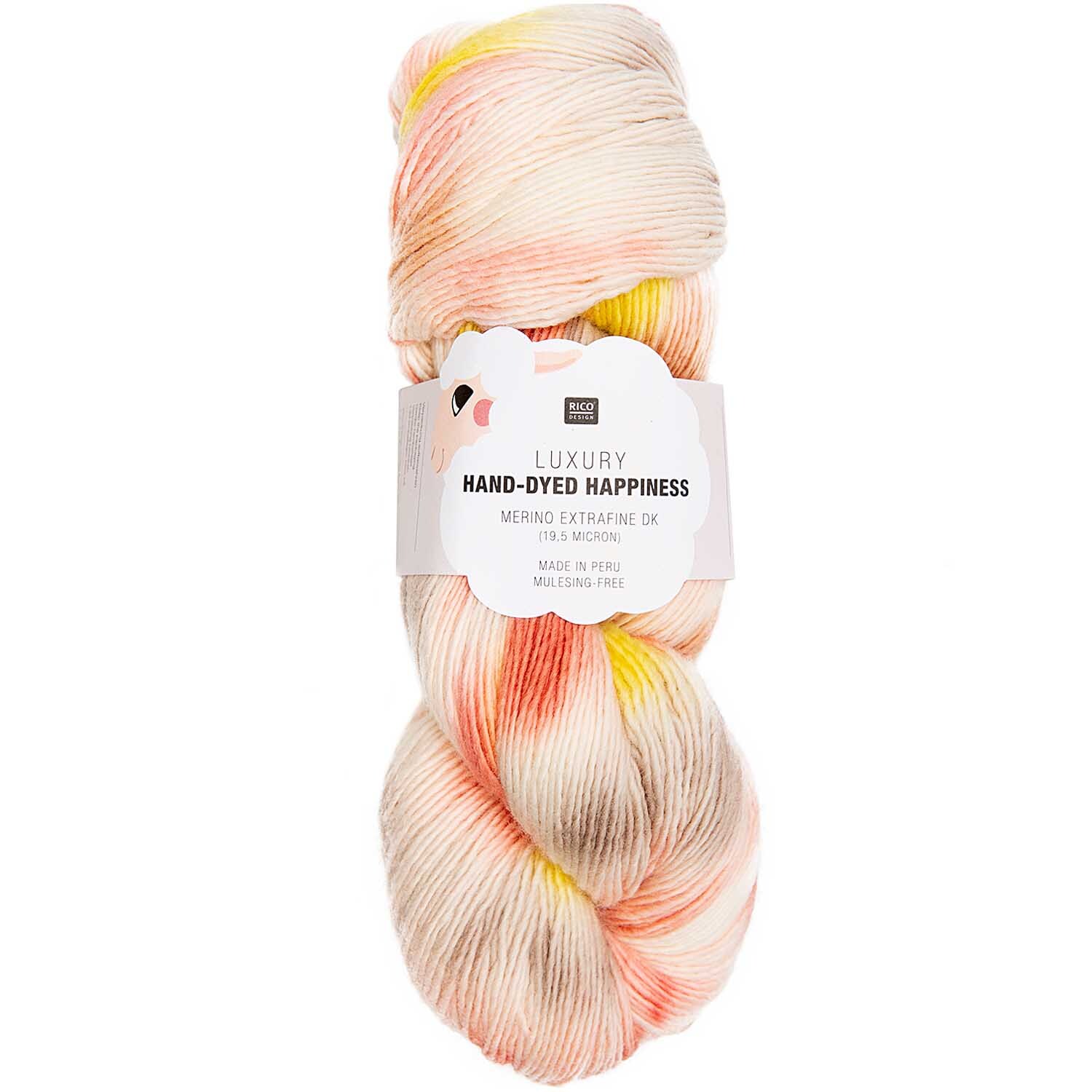 Luxury Hand-Dyed Happiness dk: Handgefärbtes Garn in Beere von Rico Design, 100g, 390m, ideal für Strickprojekte.