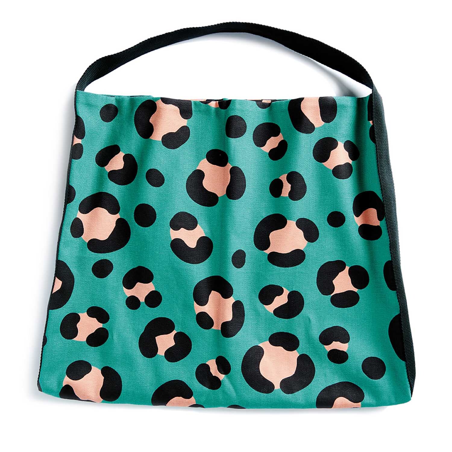 Meterware Canvas Acid Leo petrol mit Leopardenmuster in Schwarz und Beige, von Rico Design.