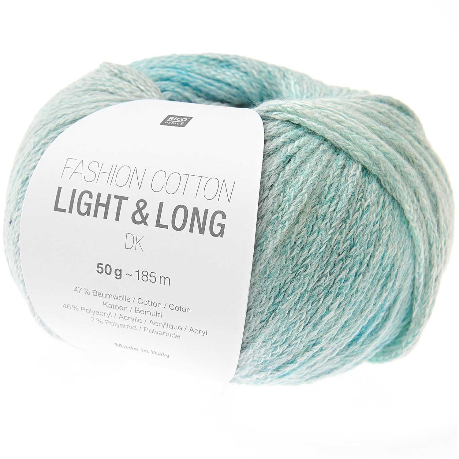 Fashion Cotton Light & Long dk von Rico Design in Icy. Weiches, leichtes Garnknäuel, ideal für Strickprojekte.
