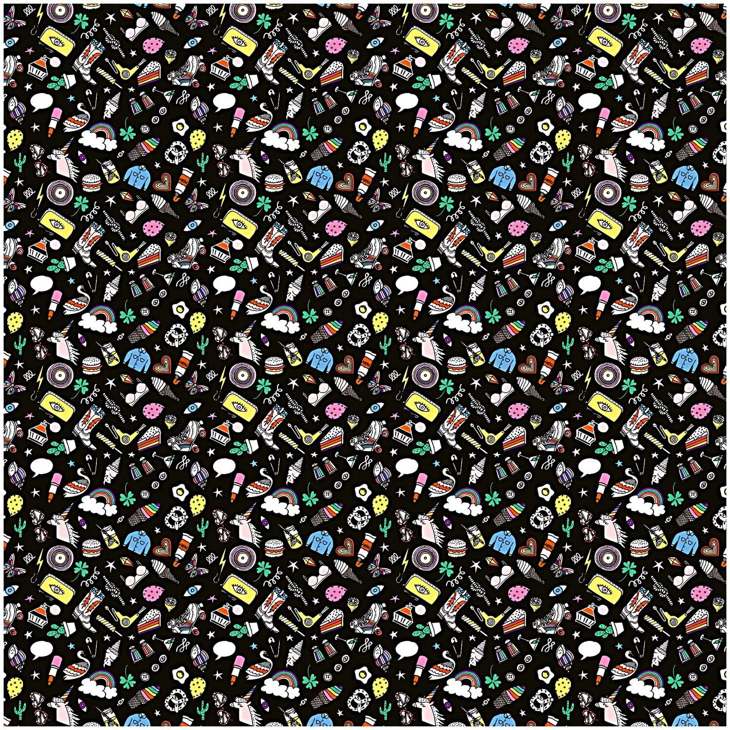 Stoff Icons schwarz-mehrfarbig 50x140cm