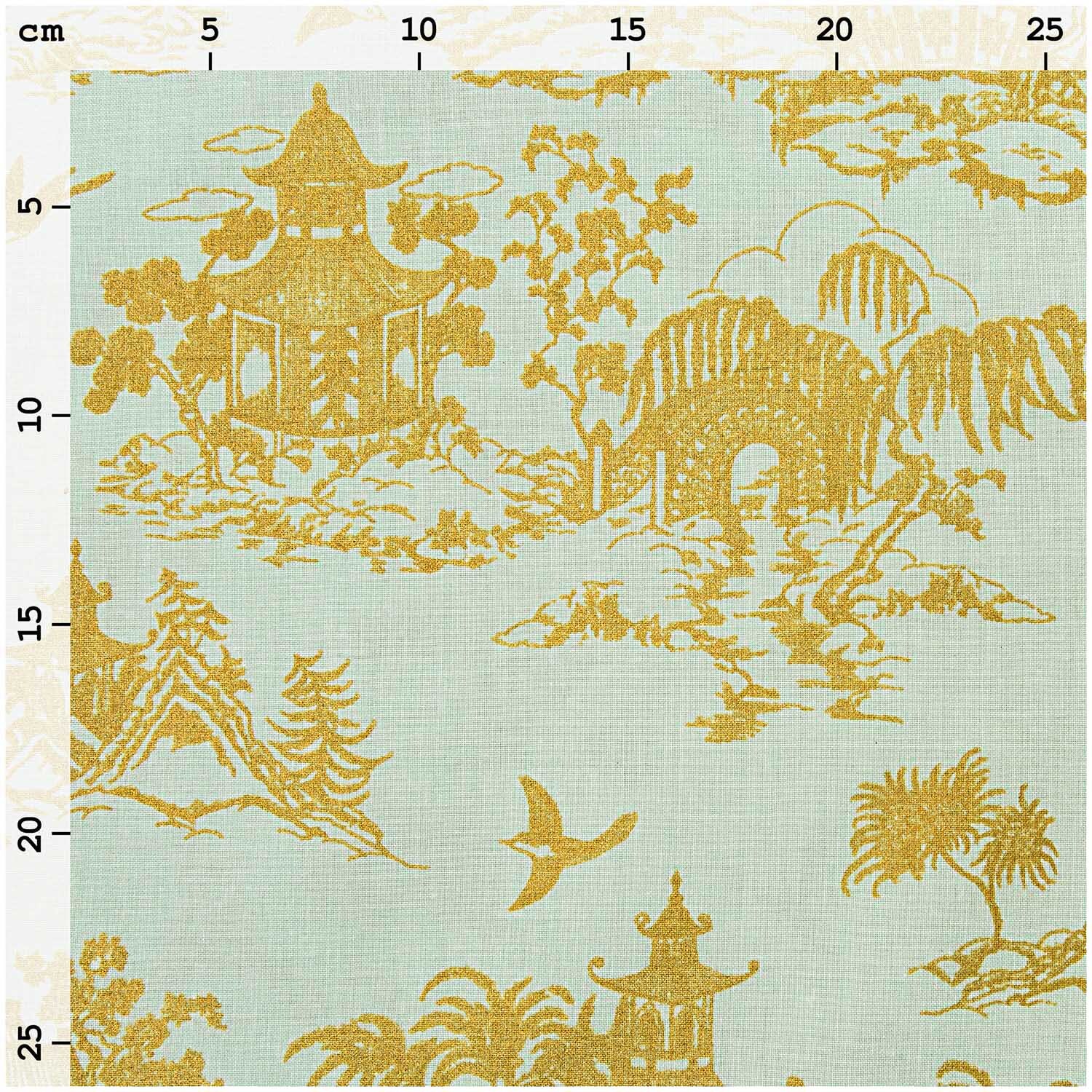 Stoff japanische Häuser mint-gold 50x140cm Stoff japanische Häuser mint-gold 50x140cm