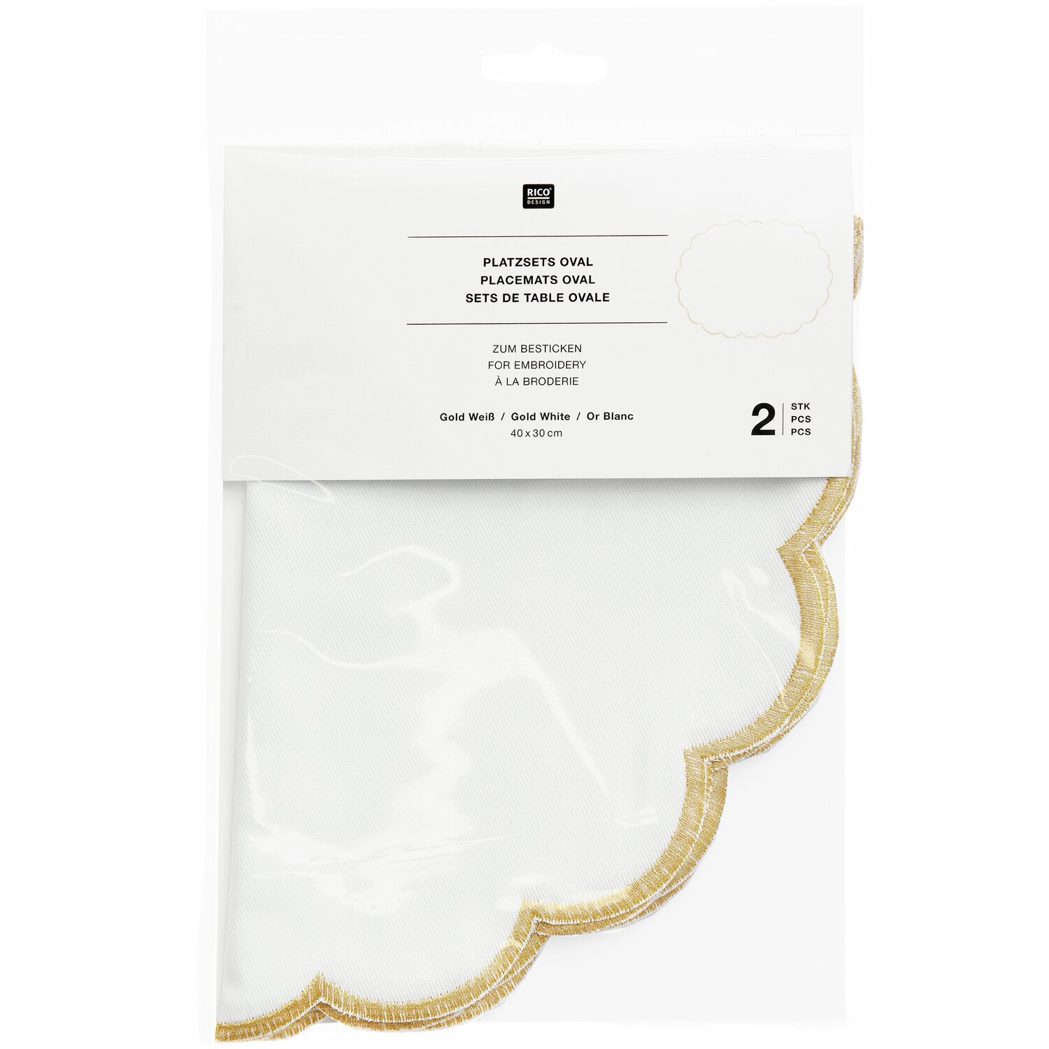 Platzsets oval Gold/Weiß 2 Stück 40x30cm von Rico Design
