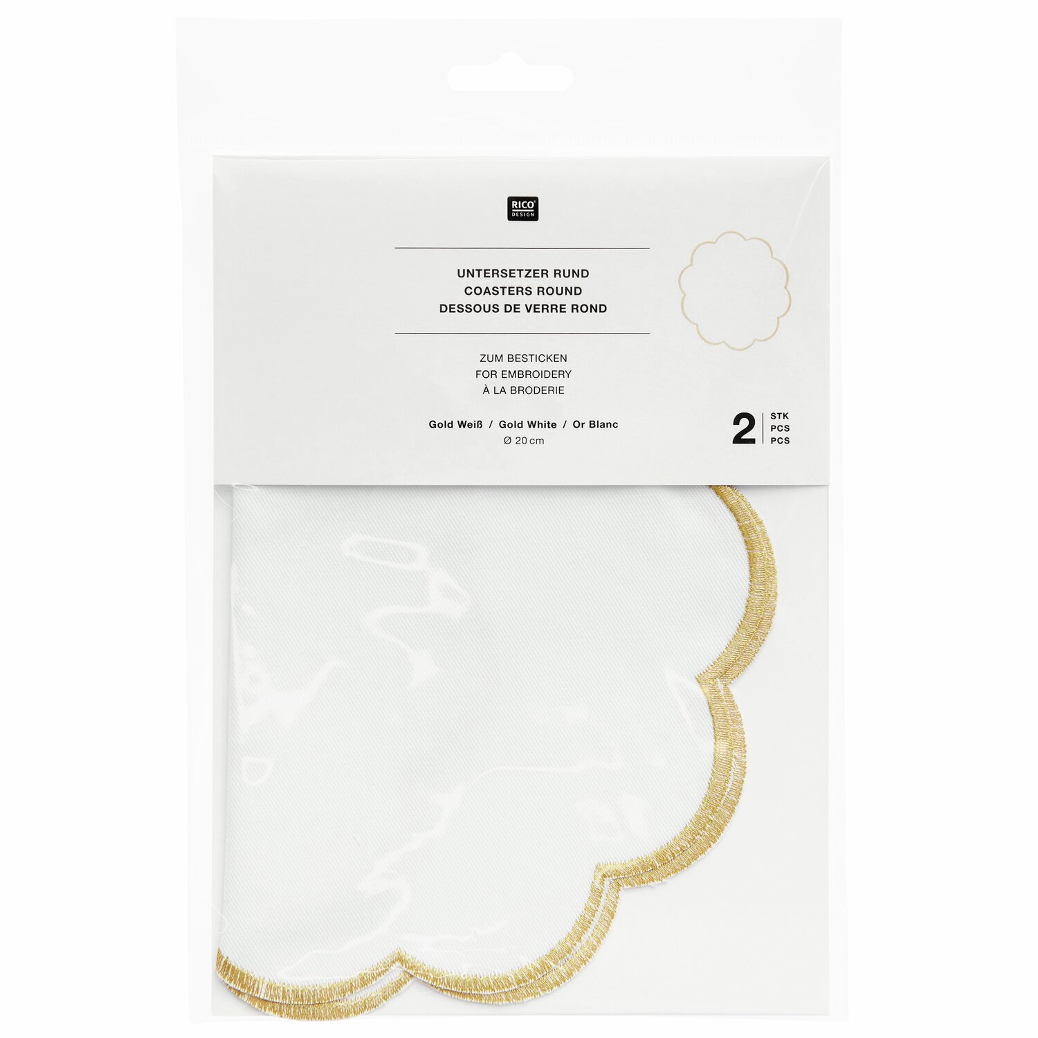 Untersetzer rund Gold/Weiß 2 Stück Ø20cm von Rico Design