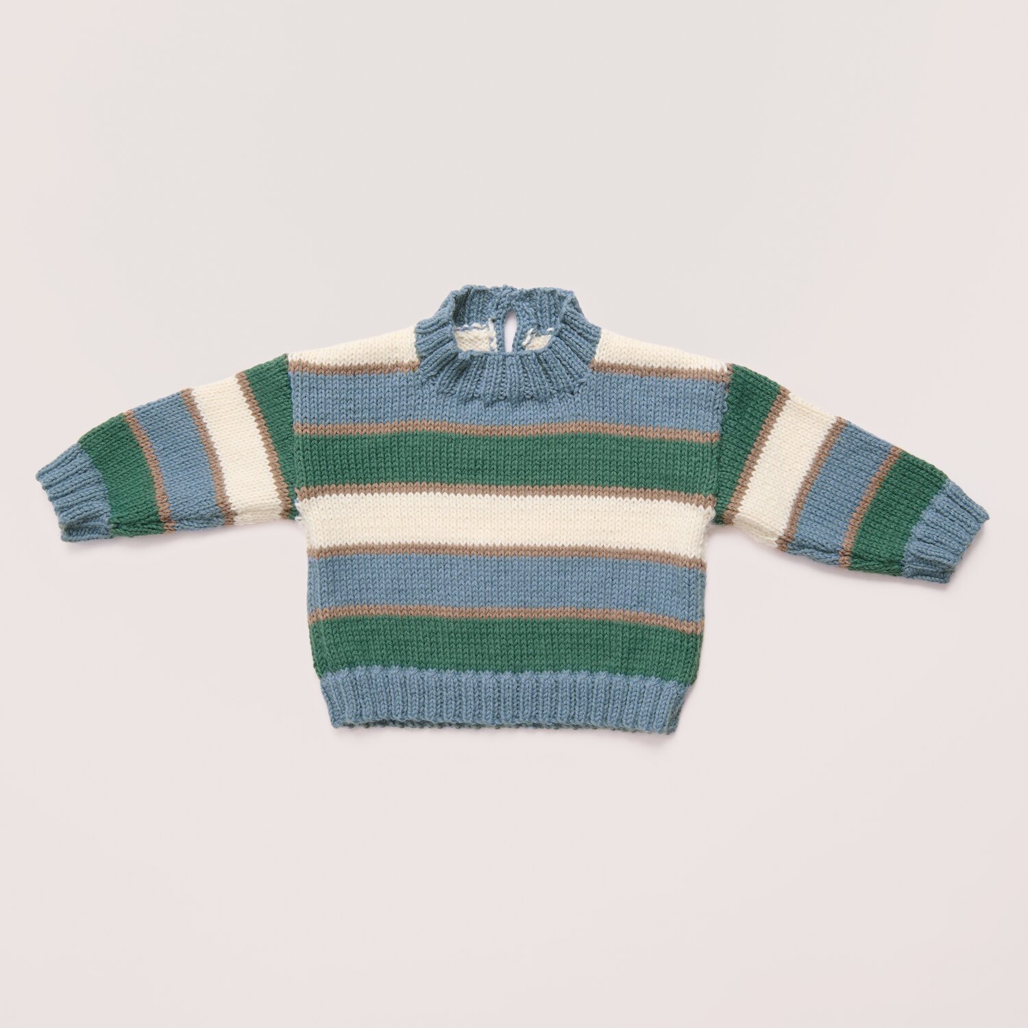 Rico Baby 044, gestreifter Kinderpulli mit weichem Stehkragen, gestrickt aus Rico Baby Dream dk uni - A Luxury Touch, 50g 115m, mit harmonischen Naturtönen