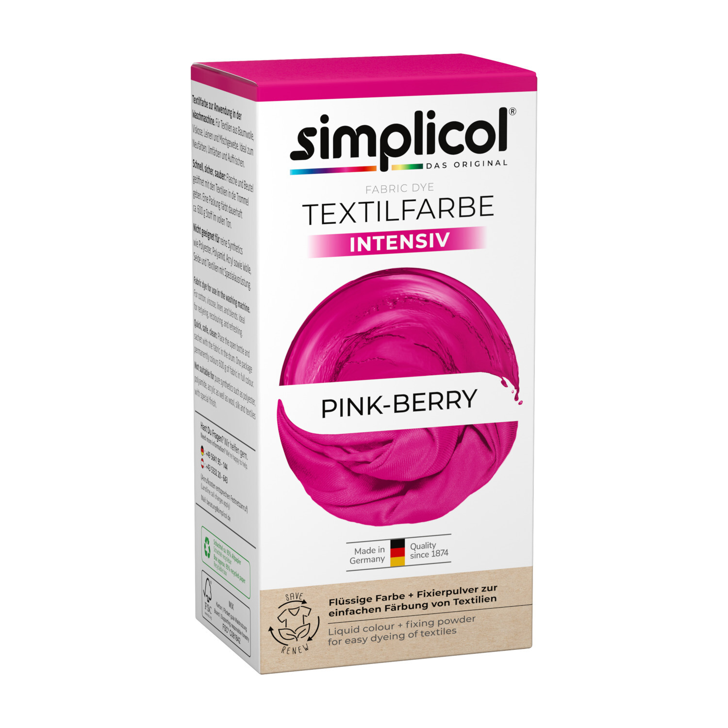 Textilfarbe intensiv 150ml von simplicol in Pinkberry. Flüssige Farbe für einfache Textilfärbung.