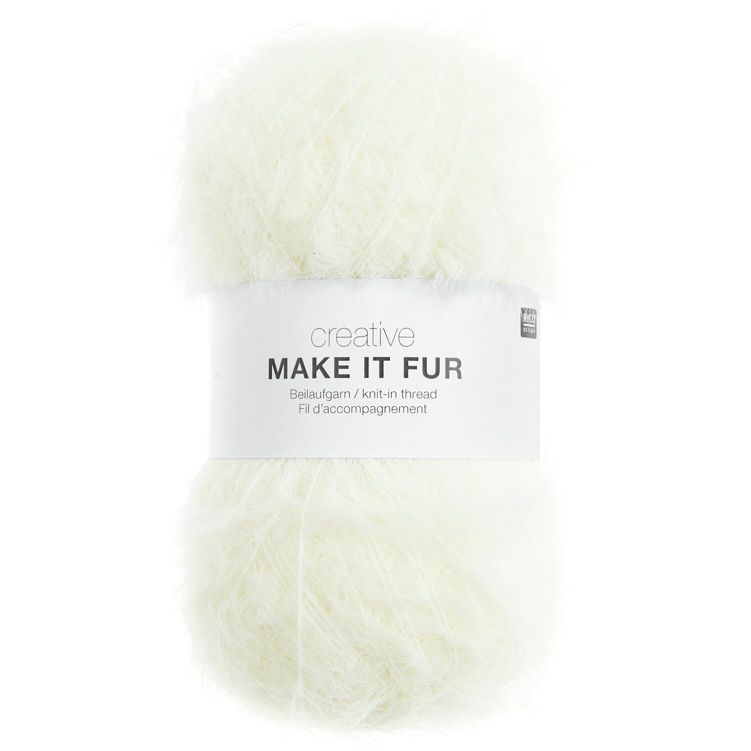 Creative Make It Fur, weißes Strickgarn von Rico Design, 50g 350m, ideal für kreative Strickprojekte.
