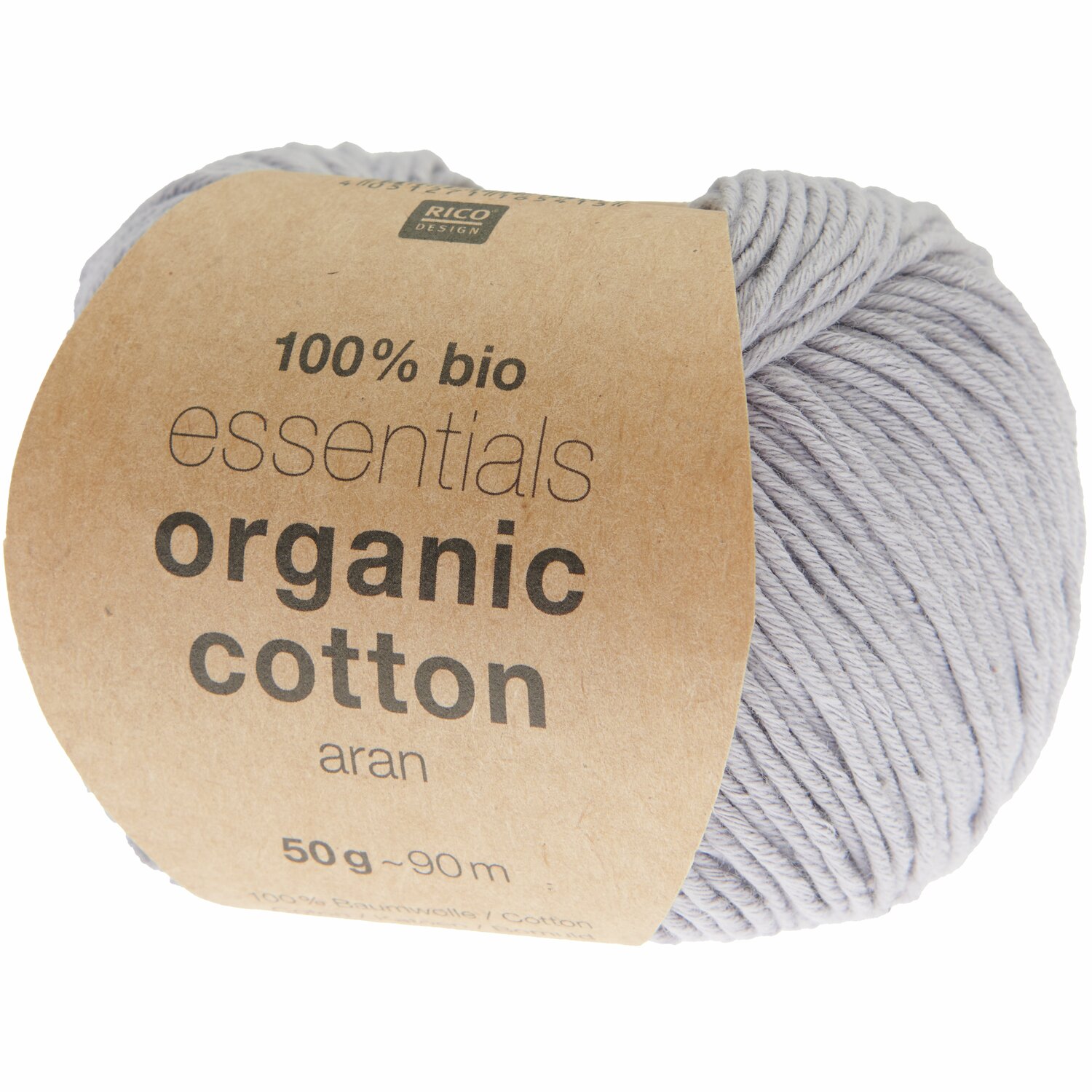 Essentials Organic Cotton aran: Lavendel-farbene Bio-Baumwolle von Rico Design, 50g, 90m.
