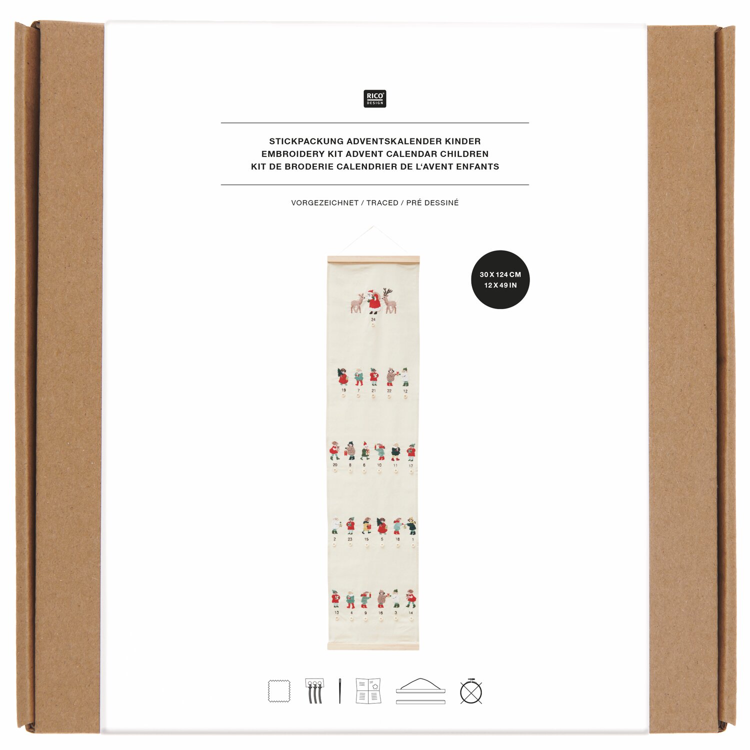 Stickpackung Adventskalender Kinder vorgezeichnet 30x124cm von Rico Design
