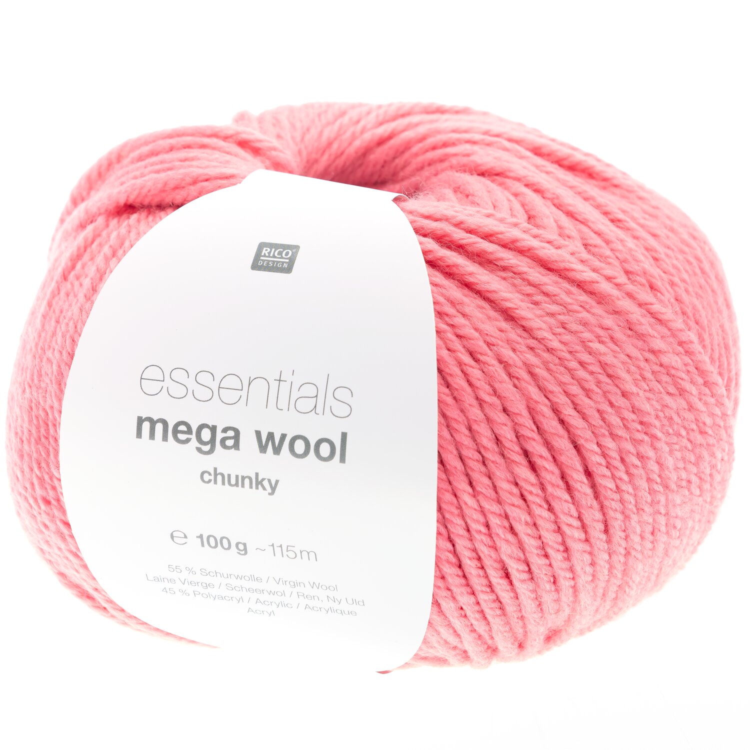 Essentials Mega Wool chunky Knäuel von Rico Design, voluminöses Garn in zartem Pink, Subtitel 100g 115m, ideal für warme Strick- und Häkelprojekte