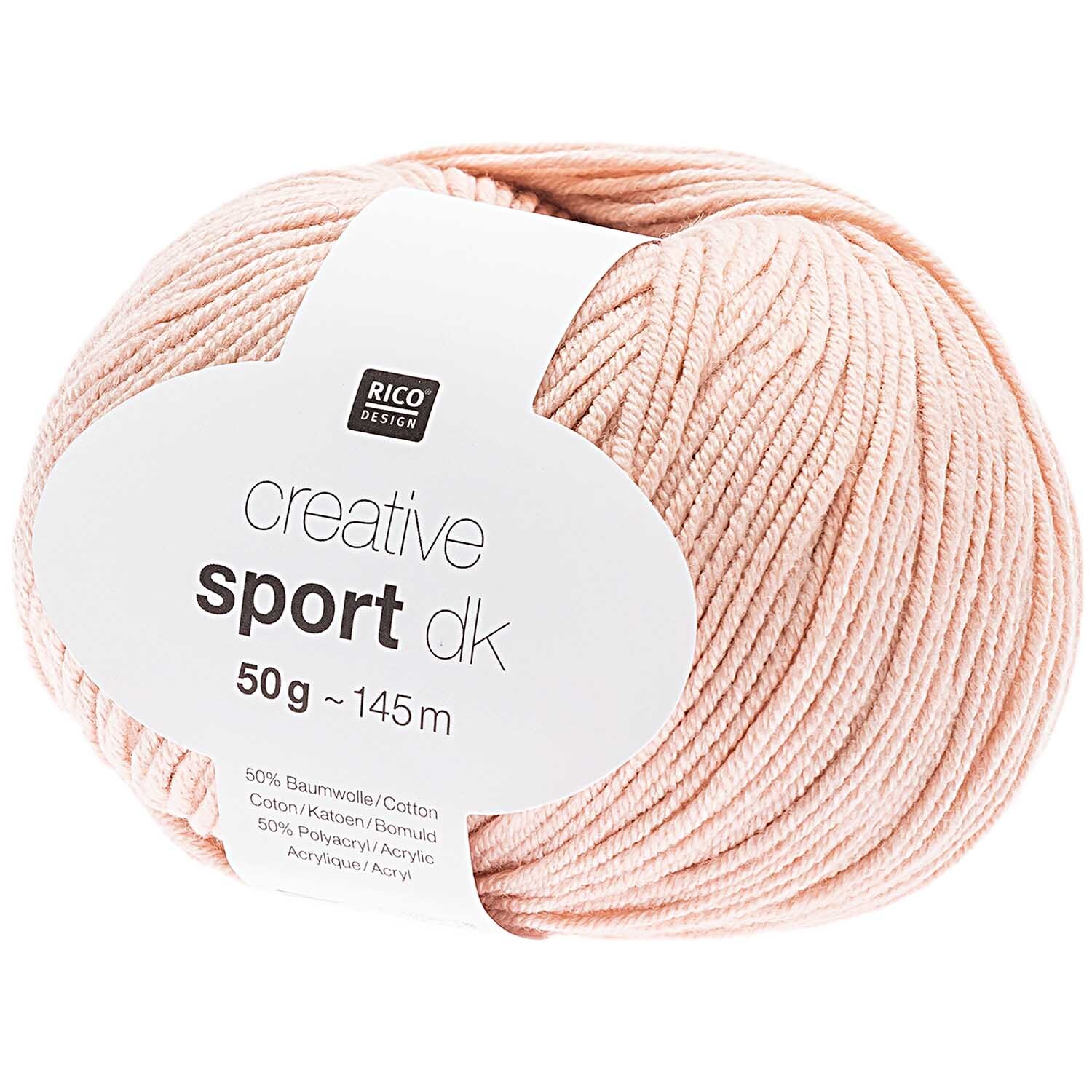 Creative Sport dk, weiches Garn in Nude von Rico Design, 50g Knäuel mit 145m Länge. Ideal für Strickprojekte.