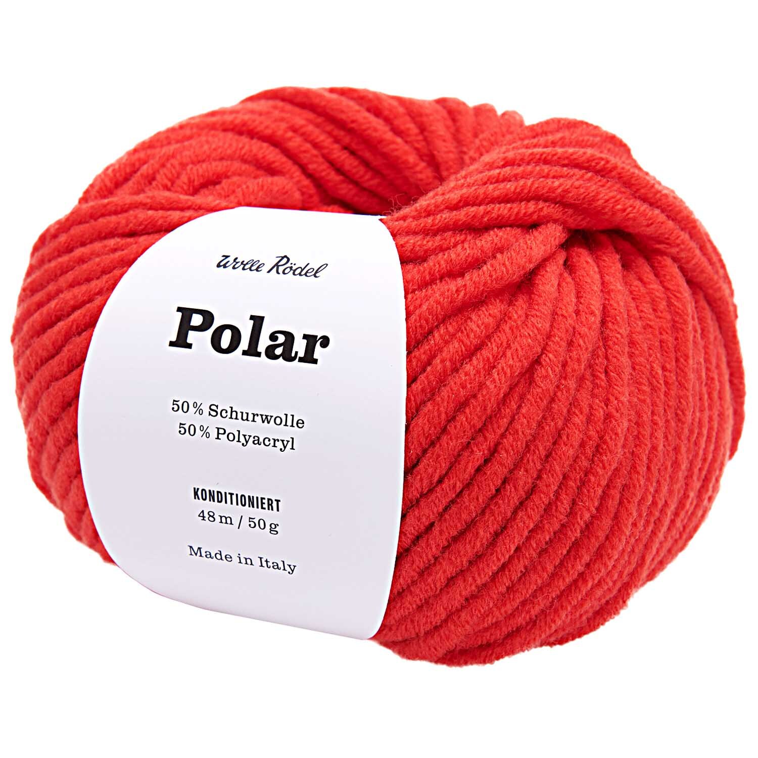 Polar Wolle in Himbeerfarbe, 50g Knäuel, 45m Länge, ideal für Strickprojekte. Marke: Wolle Rödel.